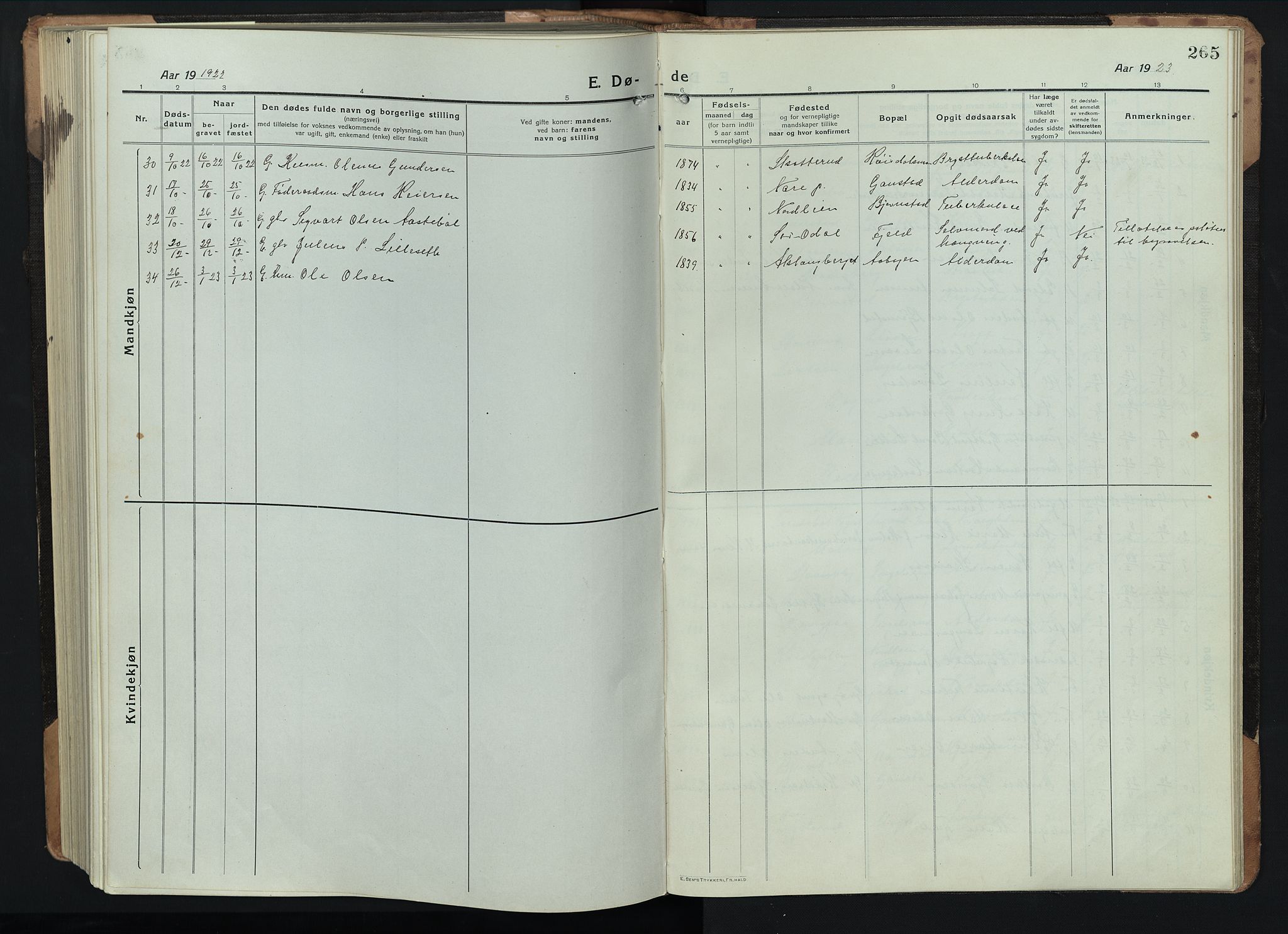 Eidskog prestekontor, SAH/PREST-026/H/Ha/Hab/L0005: Klokkerbok nr. 5, 1916-1946, s. 265