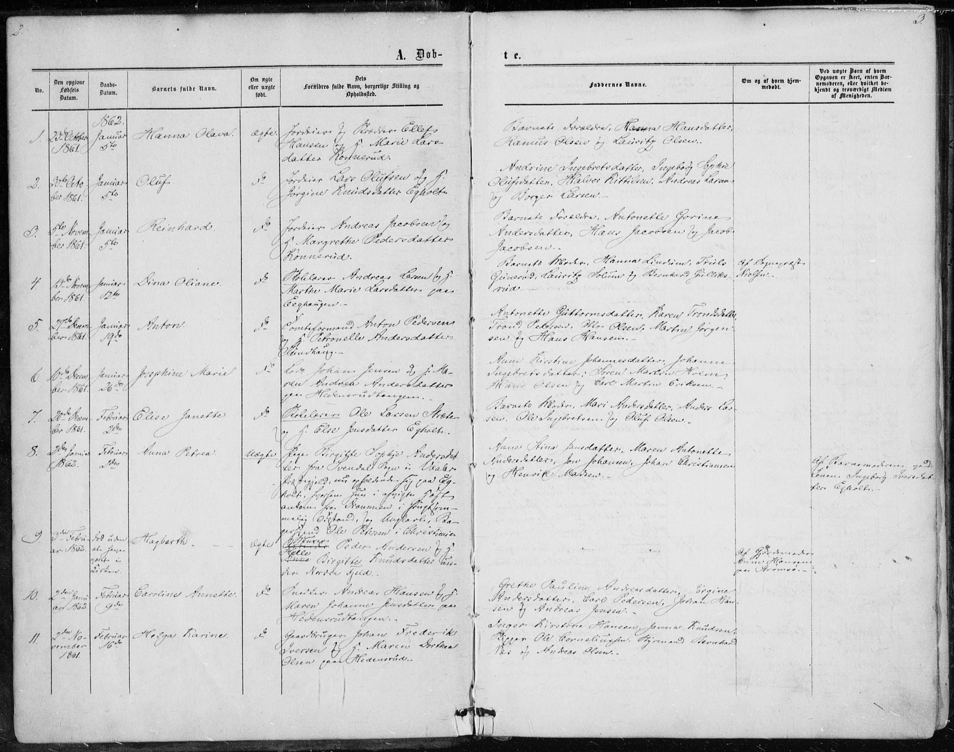 Skoger kirkebøker, AV/SAKO-A-59/F/Fa/L0004: Ministerialbok nr. I 4, 1862-1872, s. 2-3