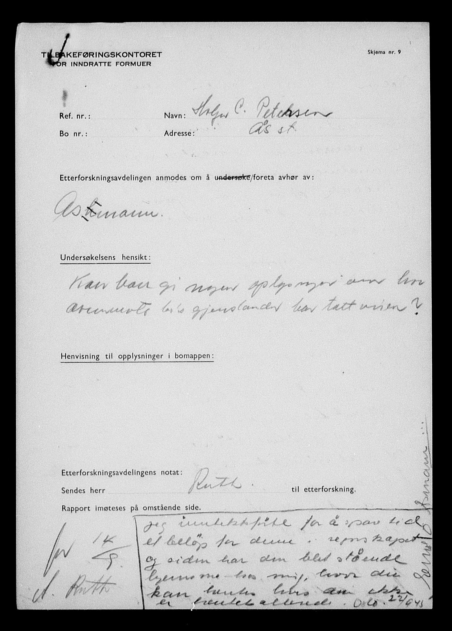 Justisdepartementet, Tilbakeføringskontoret for inndratte formuer, AV/RA-S-1564/H/Hc/Hcc/L0968: --, 1945-1947, s. 600