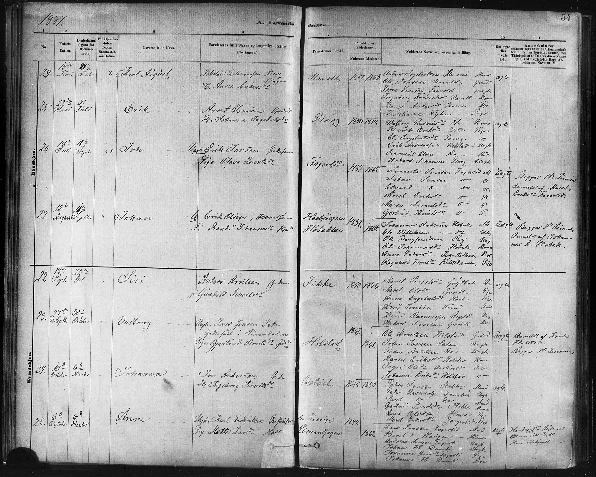 Ministerialprotokoller, klokkerbøker og fødselsregistre - Sør-Trøndelag, SAT/A-1456/672/L0857: Ministerialbok nr. 672A09, 1882-1893, s. 54