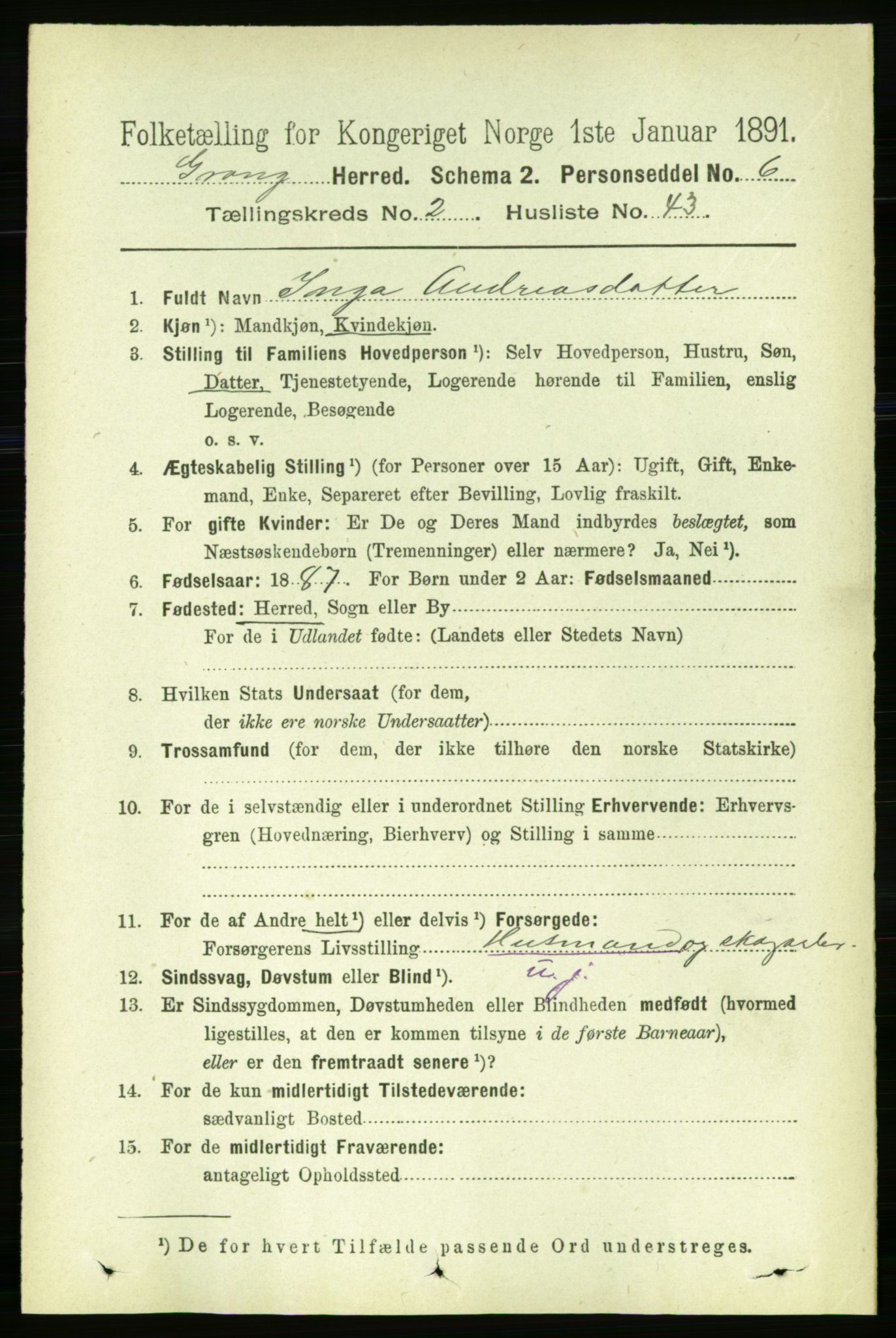 RA, Folketelling 1891 for 1742 Grong herred, 1891, s. 987