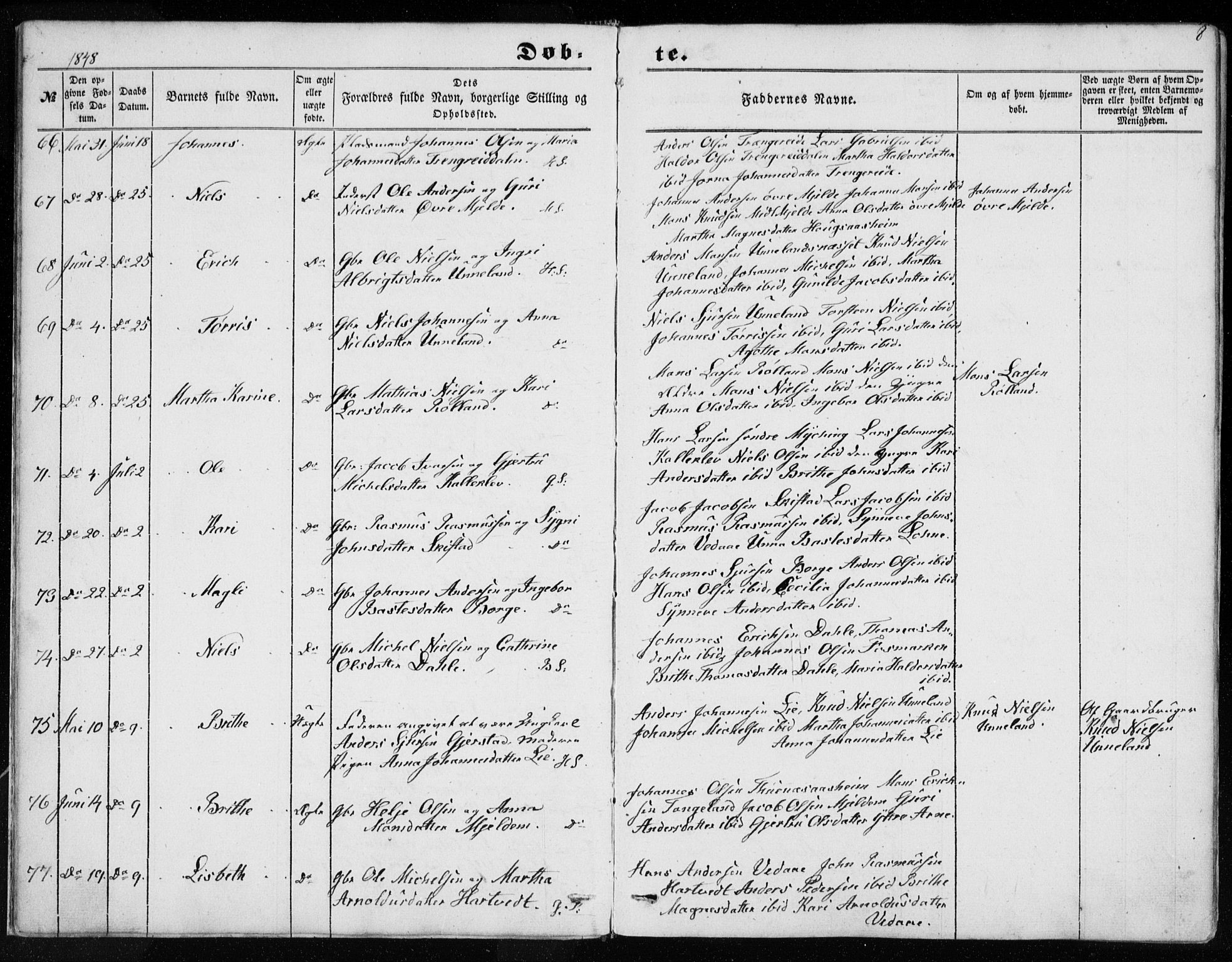 Haus sokneprestembete, AV/SAB-A-75601/H/Haa: Ministerialbok nr. A 16 I, 1848-1857, s. 8