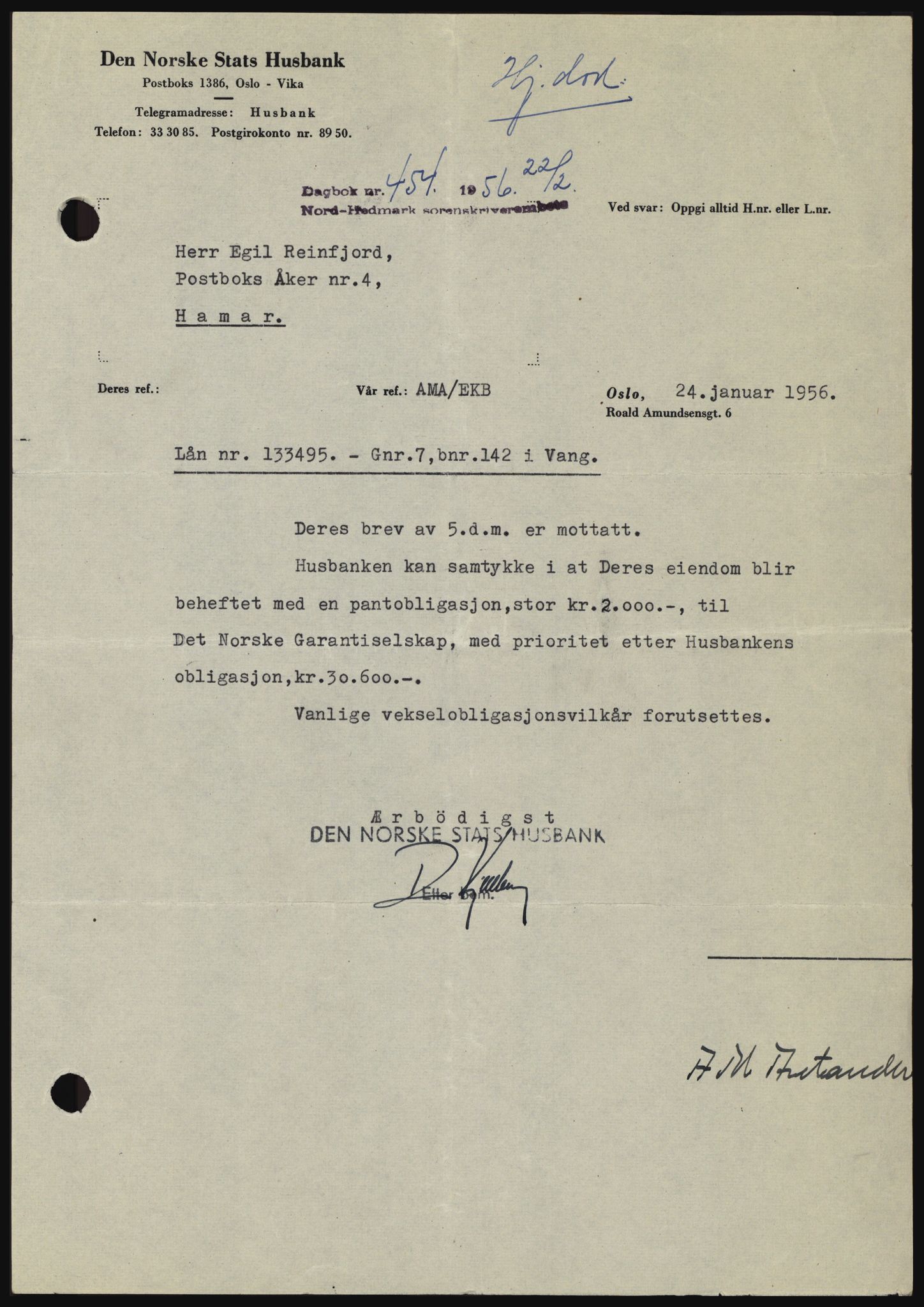 Nord-Hedmark sorenskriveri, SAH/TING-012/H/Hc/L0010: Pantebok nr. 10, 1955-1956, Dagboknr: 454/1956