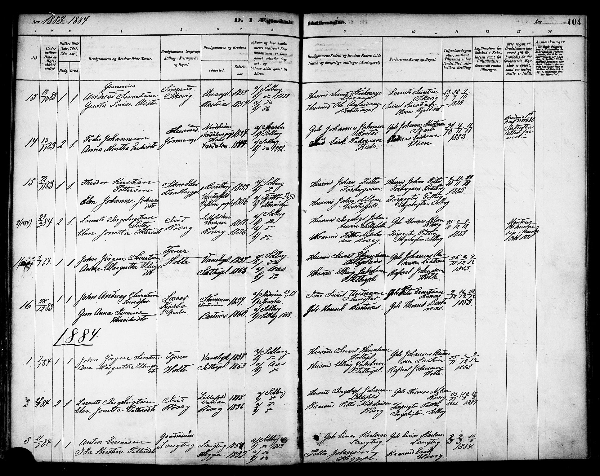 Ministerialprotokoller, klokkerbøker og fødselsregistre - Nord-Trøndelag, SAT/A-1458/741/L0395: Ministerialbok nr. 741A09, 1878-1888, s. 104