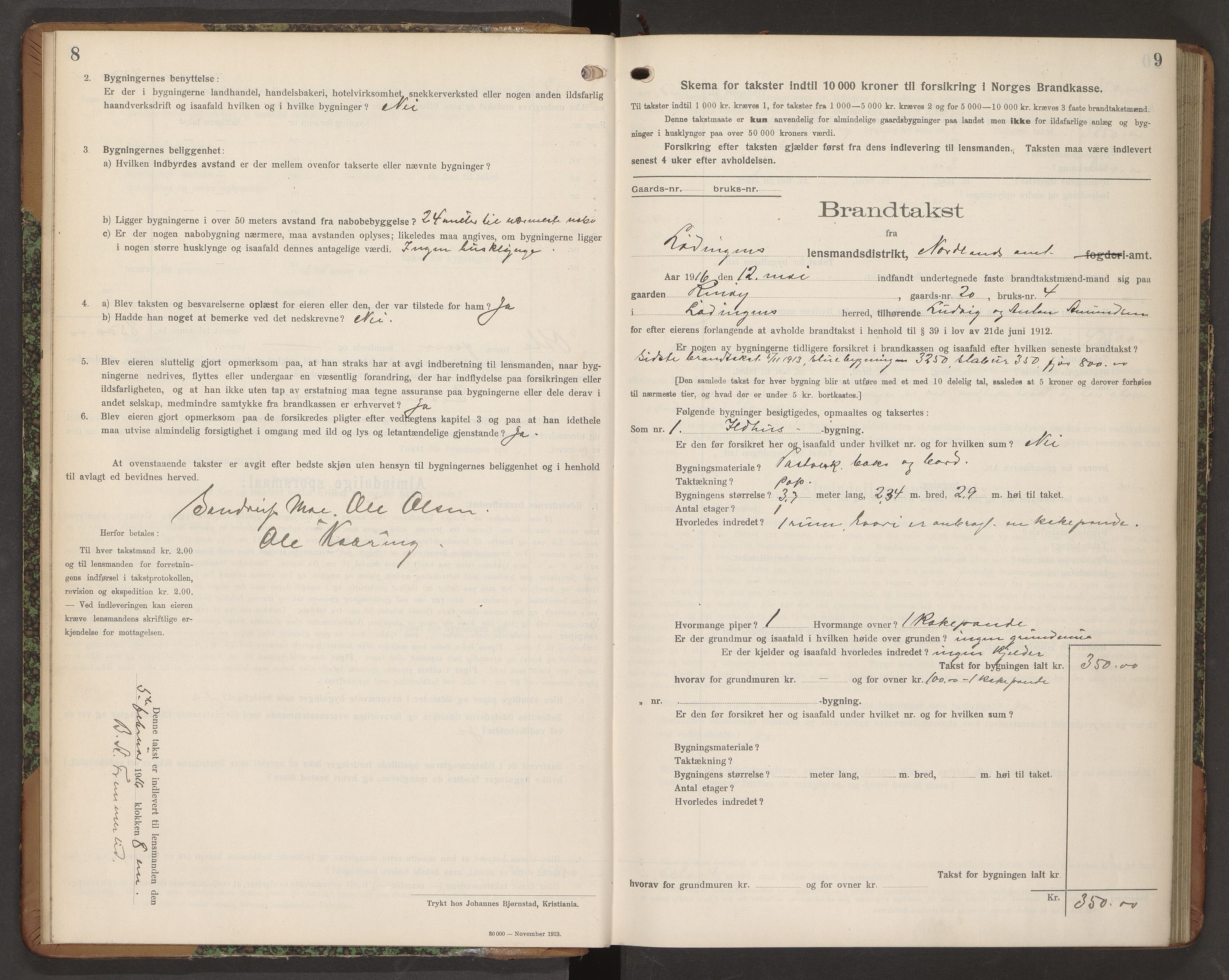 Norges Brannkasse Lødingen og Tjeldsund, AV/SAT-A-5583/Fb/L0006: Branntakstprotokoll, 1916-1920
