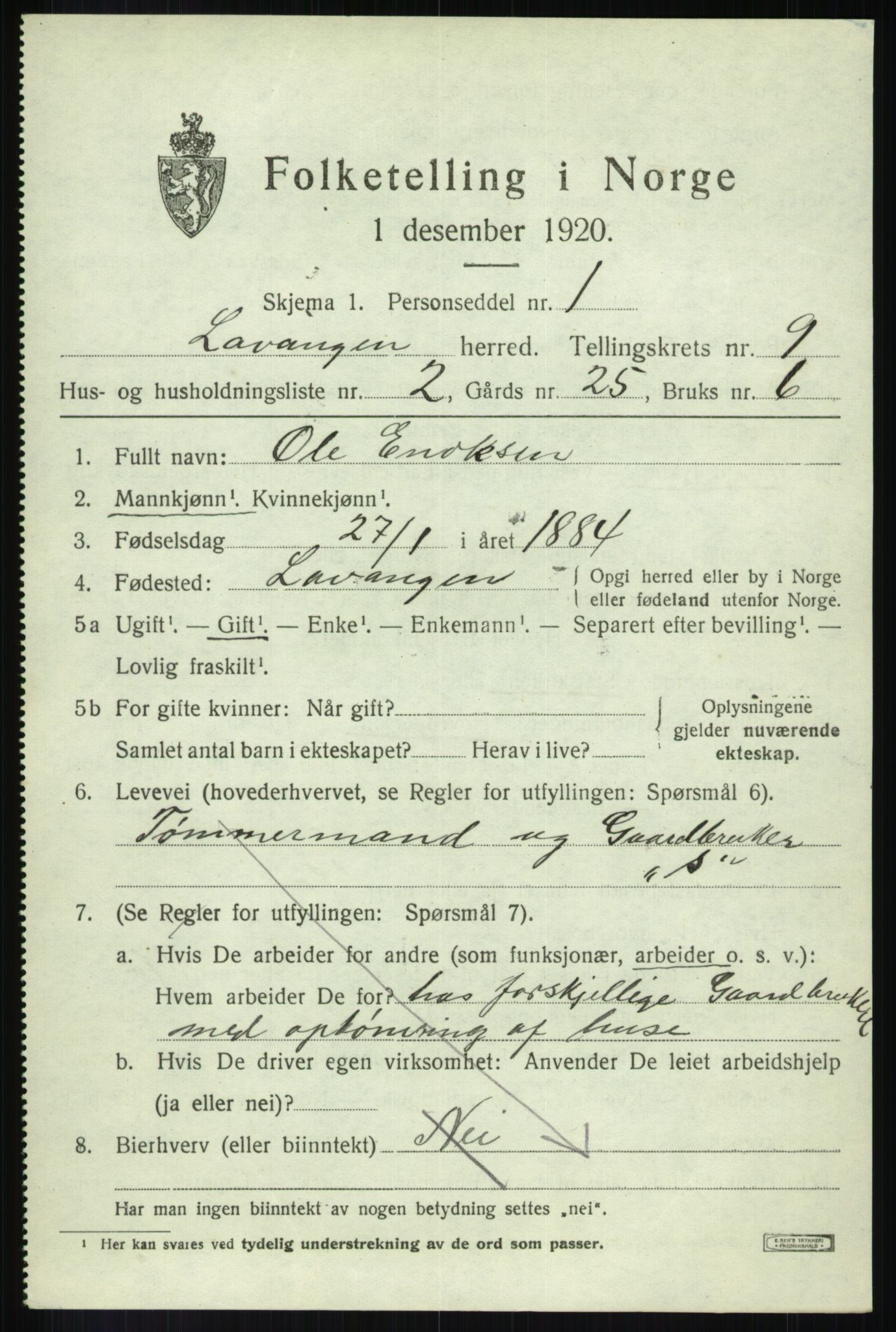 SATØ, Folketelling 1920 for 1920 Lavangen herred, 1920, s. 3397