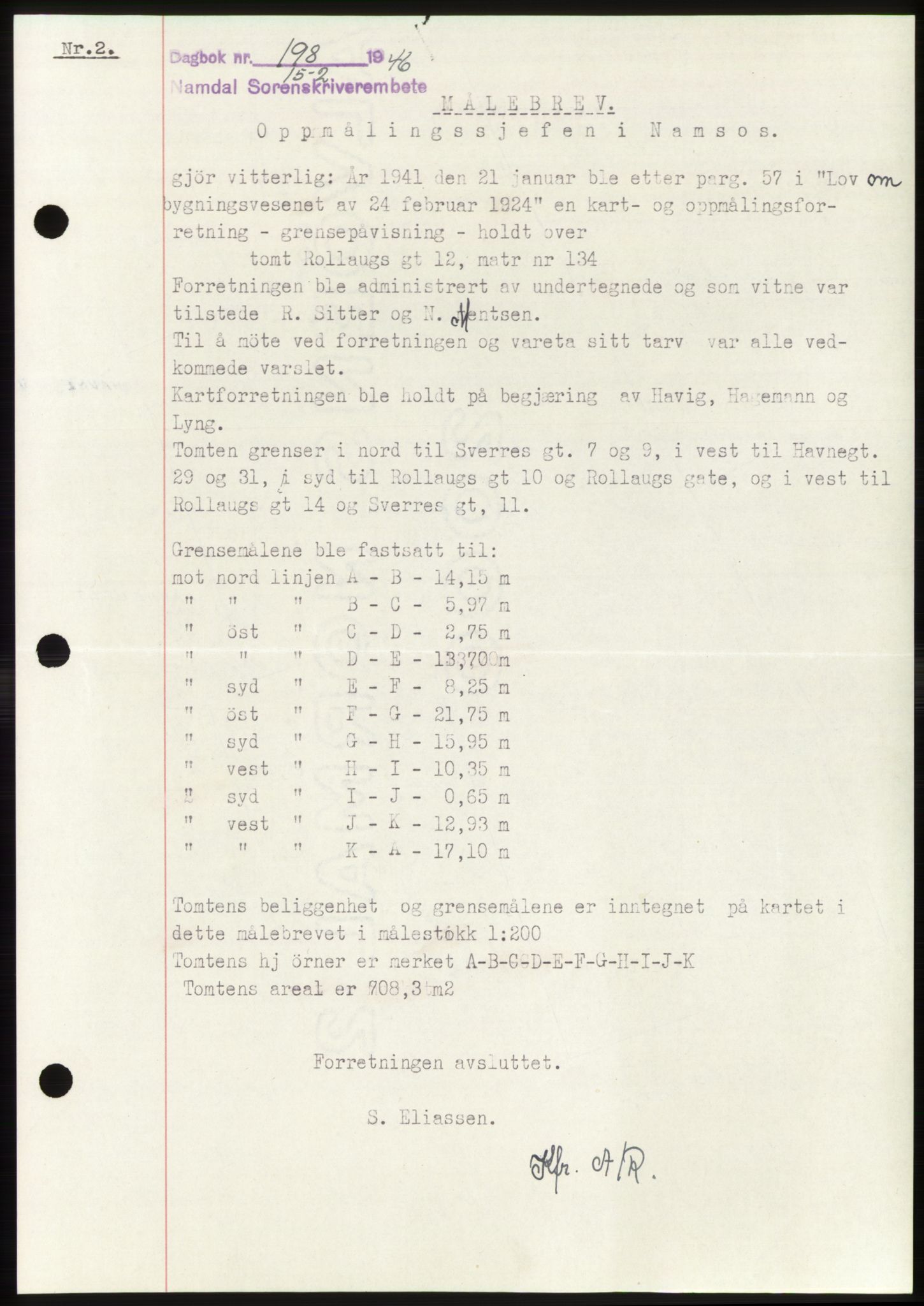 Namdal sorenskriveri, SAT/A-4133/1/2/2C: Pantebok nr. -, 1946-1946, Dagboknr: 198/1946