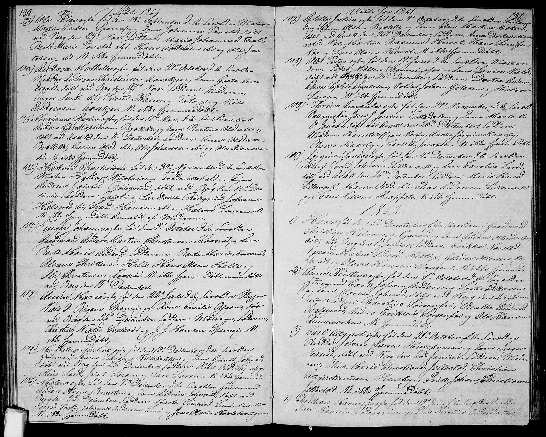 Berg prestekontor Kirkebøker, AV/SAO-A-10902/G/Ga/L0003: Klokkerbok nr.  I 3, 1850-1866, s. 130-131