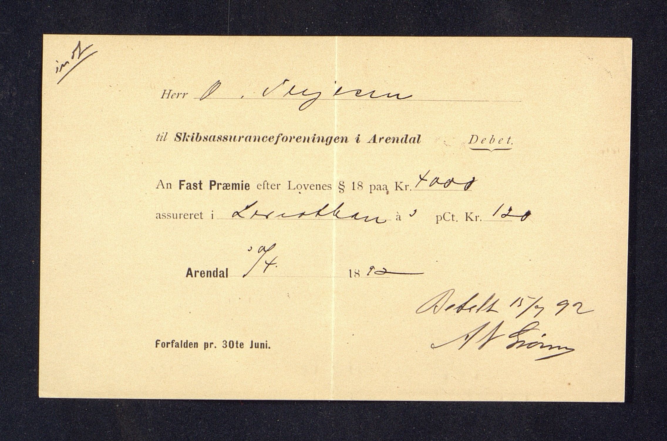 O. Terjesens rederi, AAKS/PA-2525/R/R02/L0001: Regnskapsbilag, 1884-1898