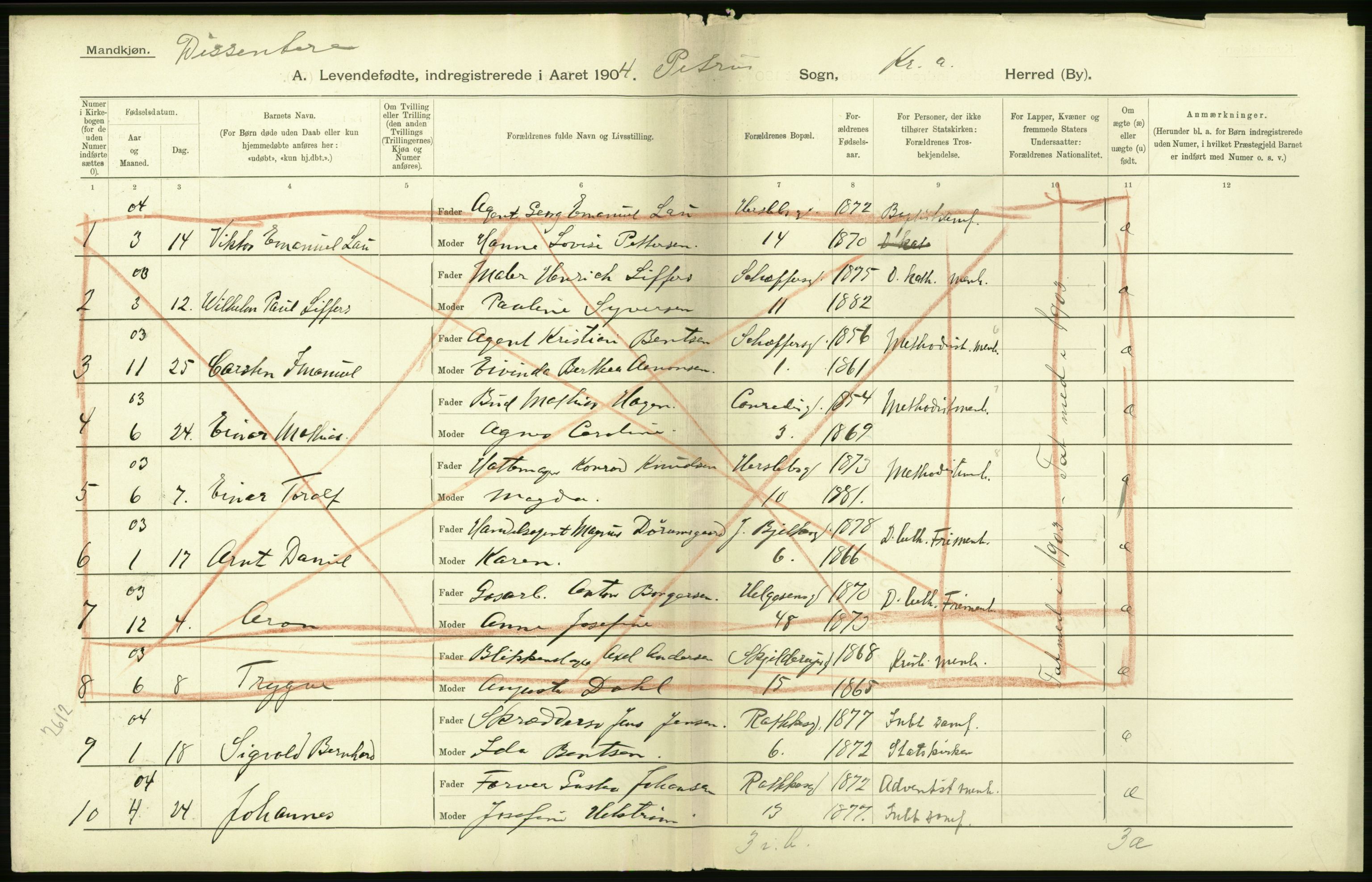 Statistisk sentralbyrå, Sosiodemografiske emner, Befolkning, AV/RA-S-2228/D/Df/Dfa/Dfab/L0003: Kristiania: Fødte, 1904, s. 686