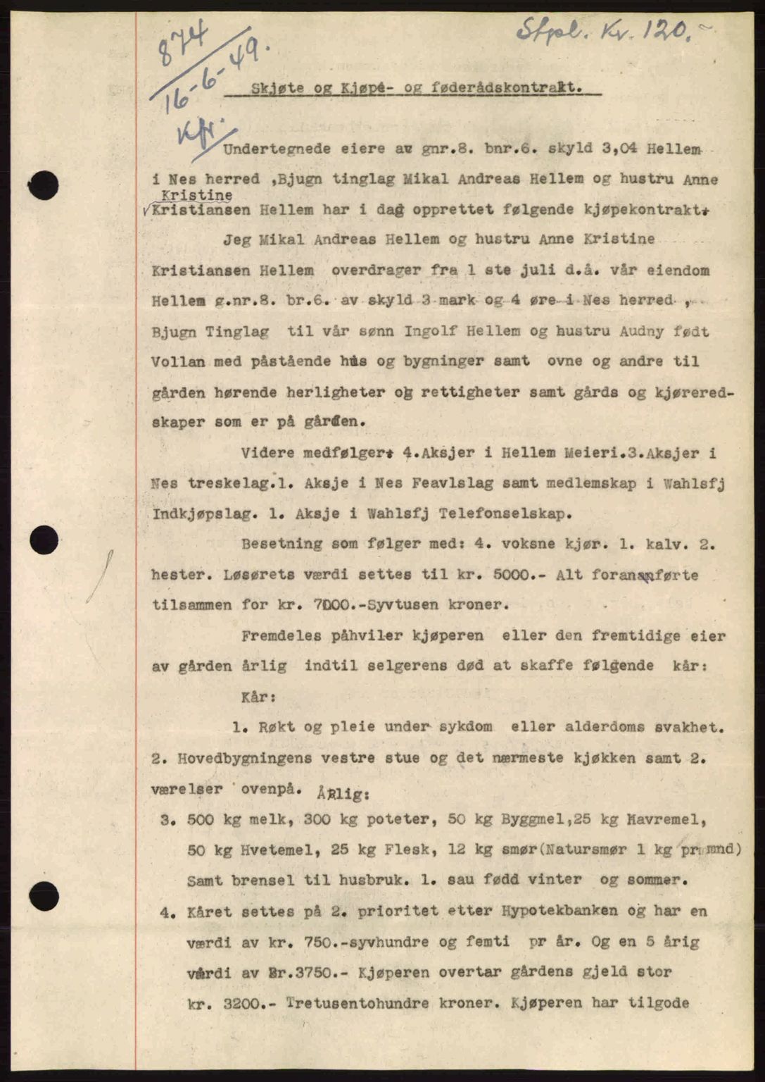 Fosen sorenskriveri, AV/SAT-A-1107/1/2/2C: Pantebok nr. A9, 1948-1949, Dagboknr: 874/1949