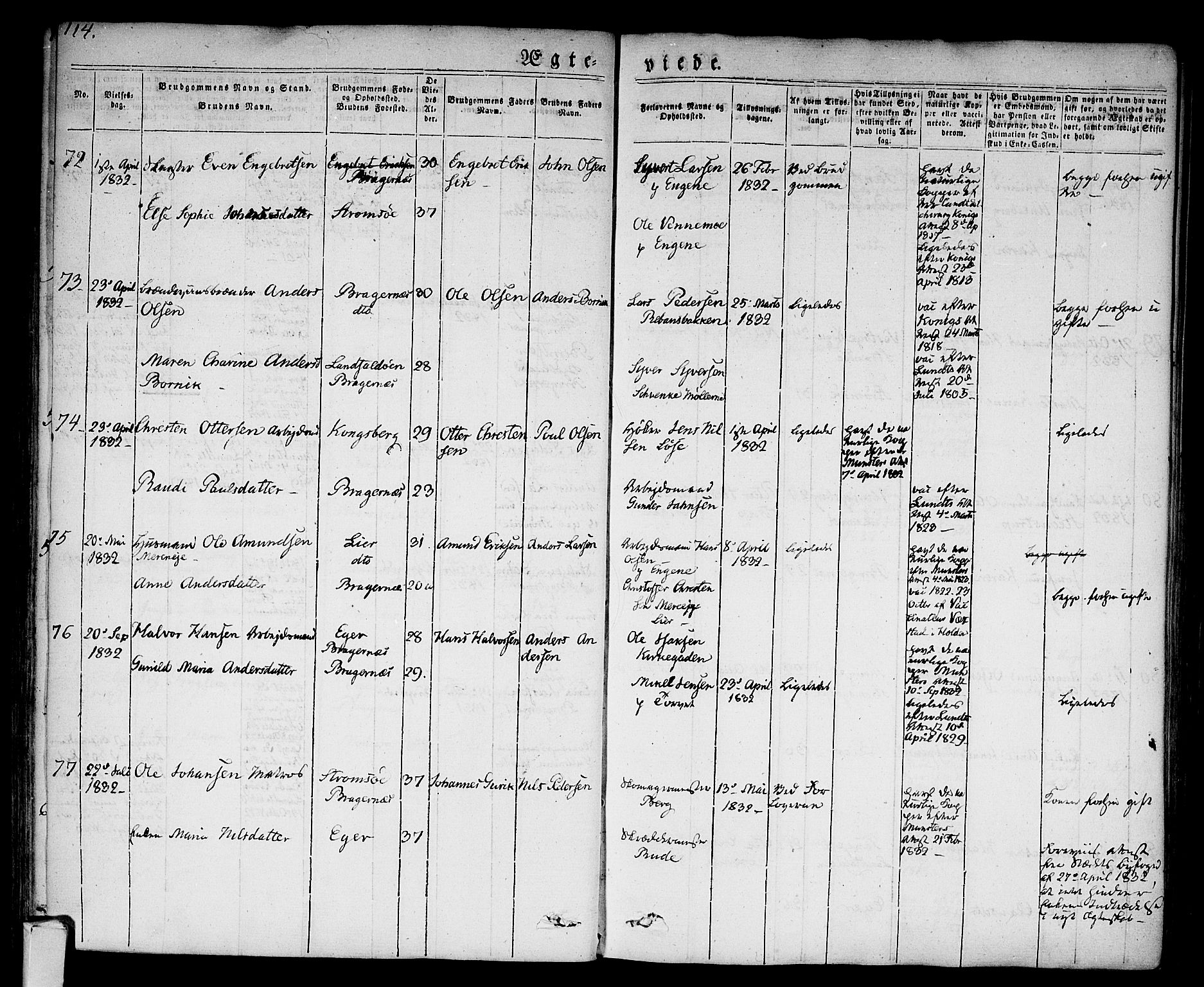 Bragernes kirkebøker, AV/SAKO-A-6/F/Fc/L0001: Ministerialbok nr. III 1, 1830-1853, s. 114