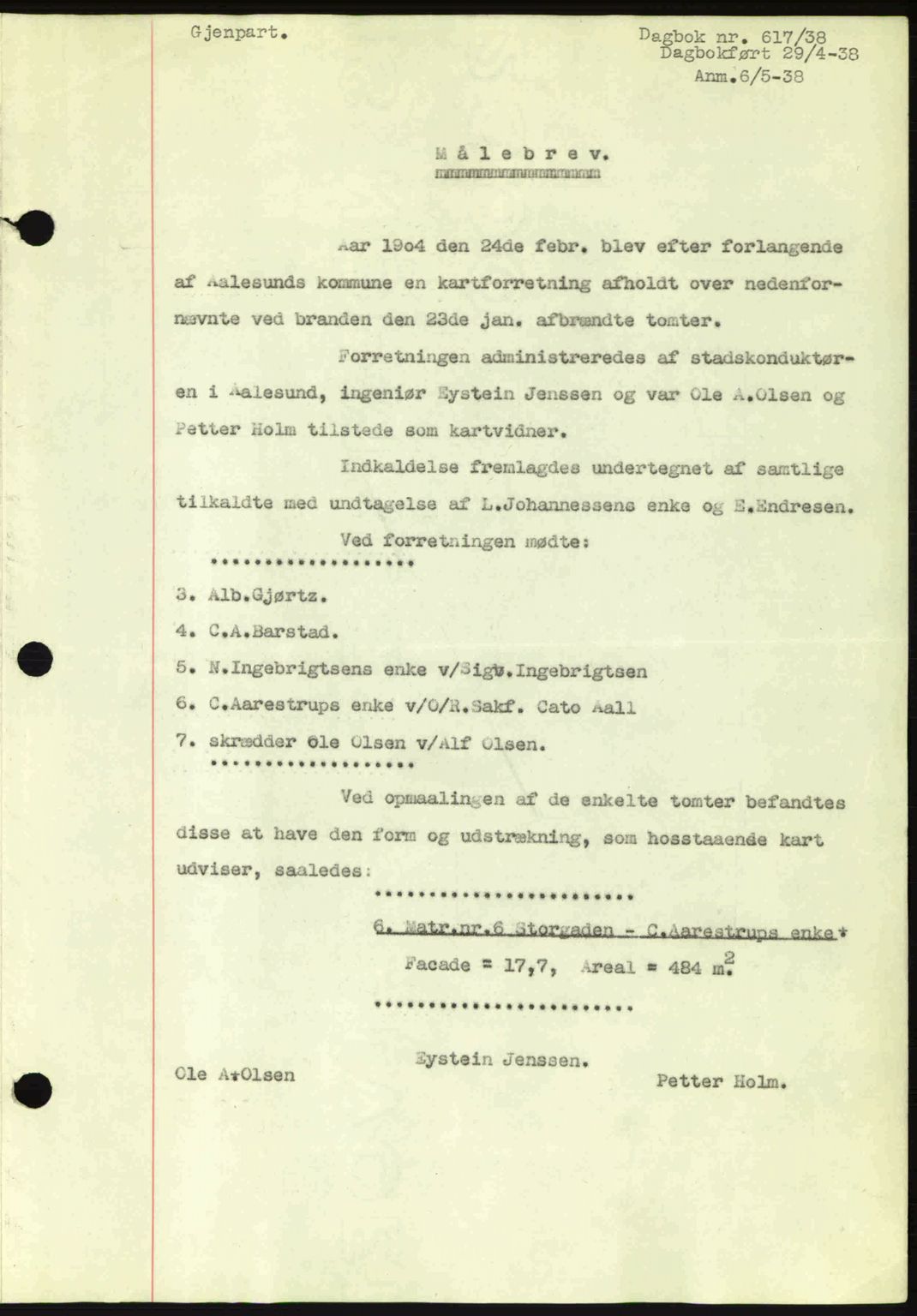 Ålesund byfogd, AV/SAT-A-4384: Pantebok nr. 34 II, 1938-1940, Dagboknr: 617/1938