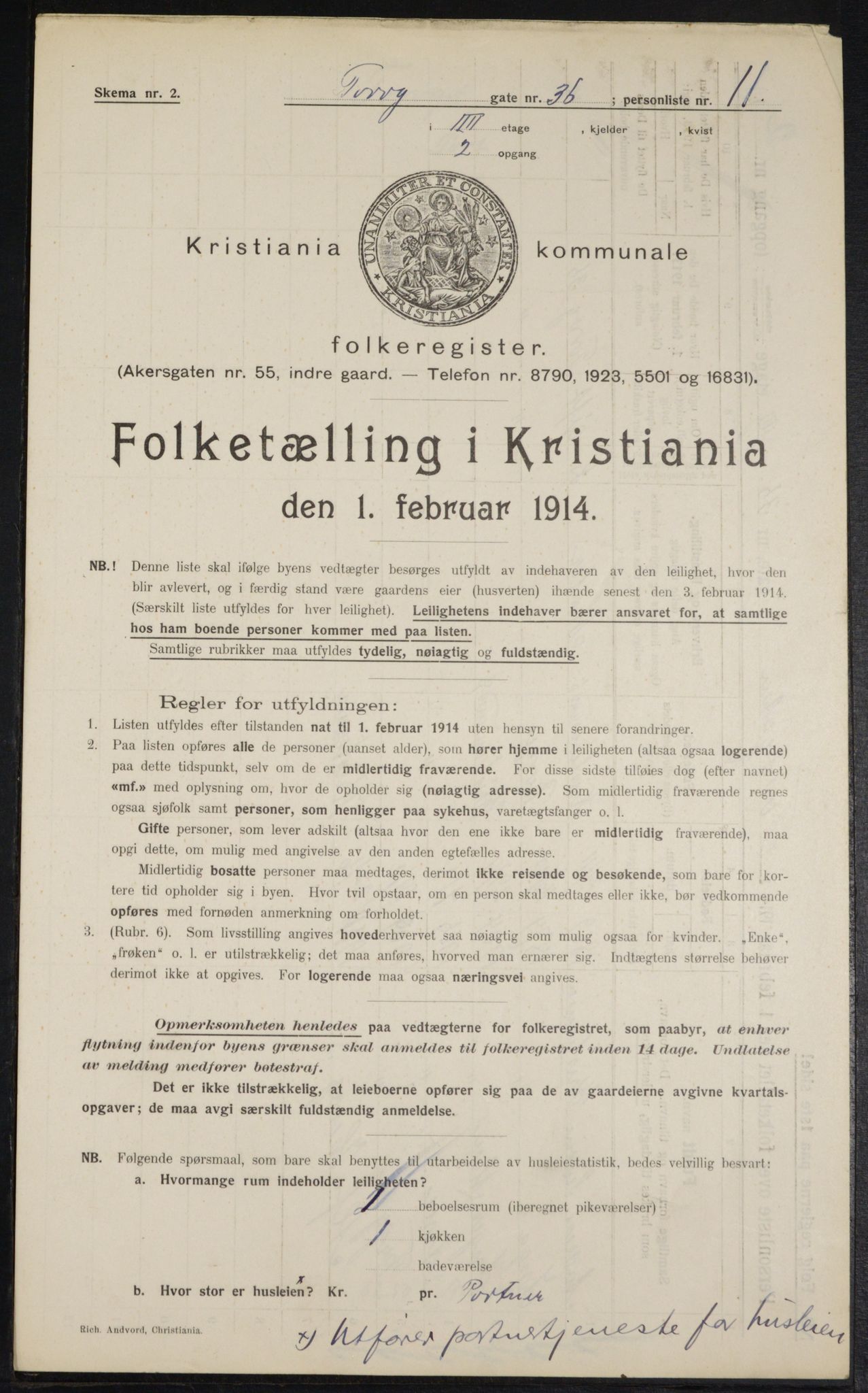 OBA, Kommunal folketelling 1.2.1914 for Kristiania, 1914, s. 115129