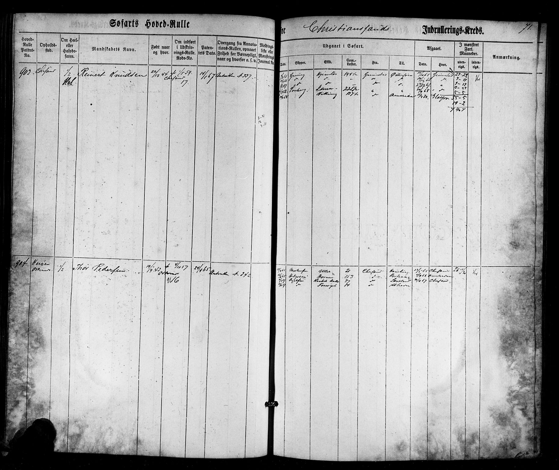 Kristiansand mønstringskrets, AV/SAK-2031-0015/F/Fb/L0023: Hovedrulle nr 767-1132, dublett, J-2, 1860-1870, s. 74