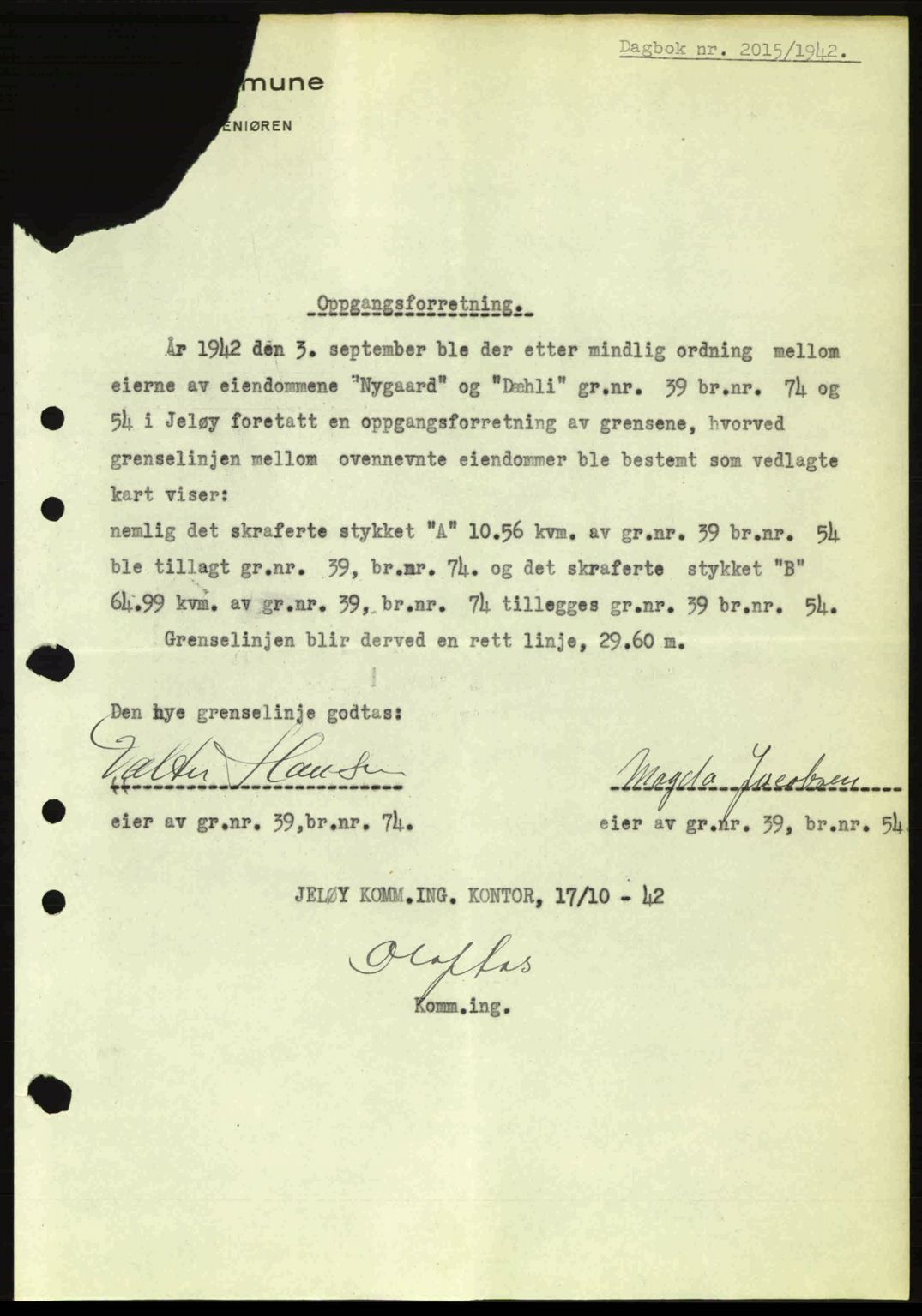 Moss sorenskriveri, SAO/A-10168: Pantebok nr. A10, 1942-1943, Dagboknr: 2015/1942
