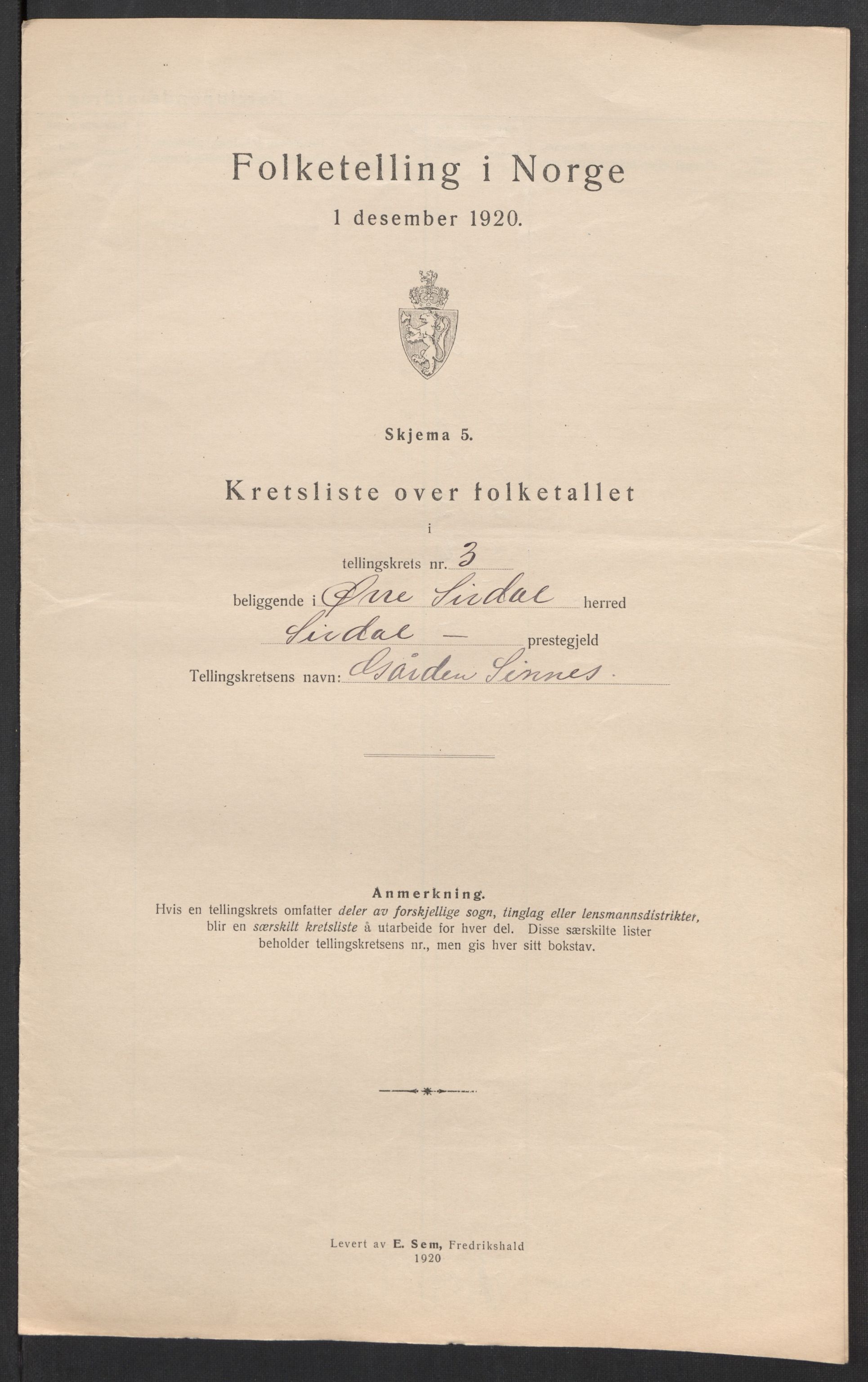 SAK, Folketelling 1920 for 1047 Øvre Sirdal herred, 1920, s. 12