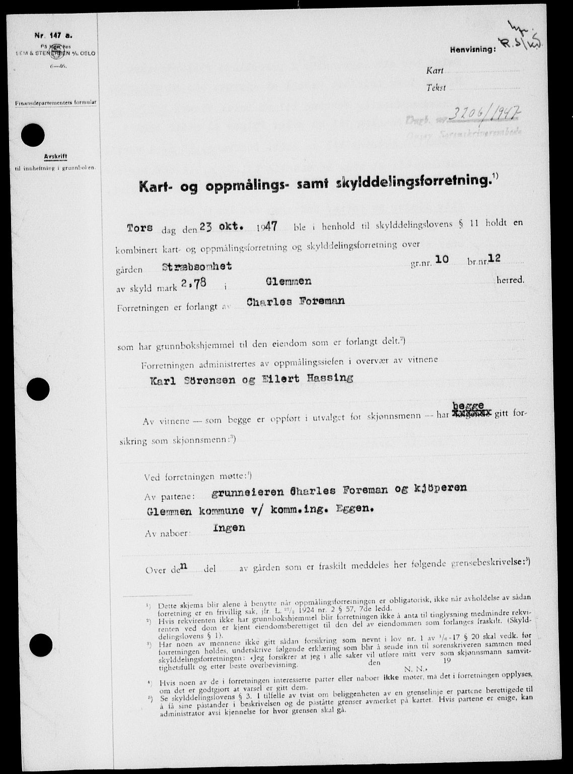Onsøy sorenskriveri, SAO/A-10474/G/Ga/Gab/L0022: Pantebok nr. II A-22, 1947-1948, Dagboknr: 3206/1947