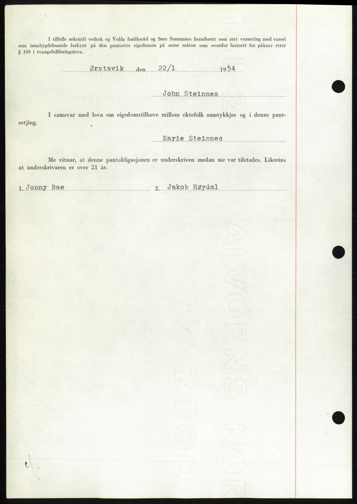 Søre Sunnmøre sorenskriveri, AV/SAT-A-4122/1/2/2C/L0124: Pantebok nr. 12B, 1953-1954, Dagboknr: 269/1954