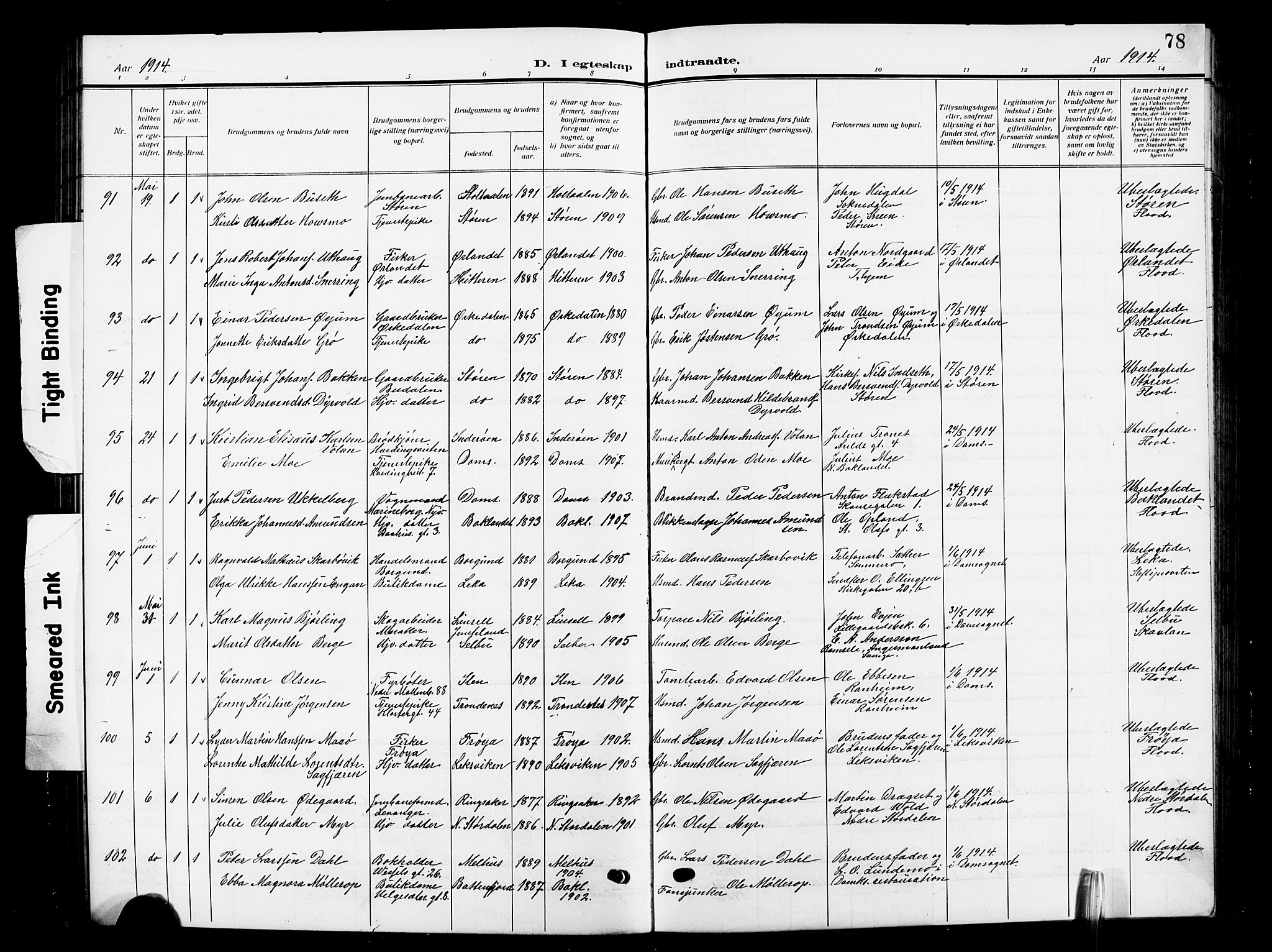Ministerialprotokoller, klokkerbøker og fødselsregistre - Sør-Trøndelag, SAT/A-1456/601/L0097: Klokkerbok nr. 601C15, 1911-1921, s. 78