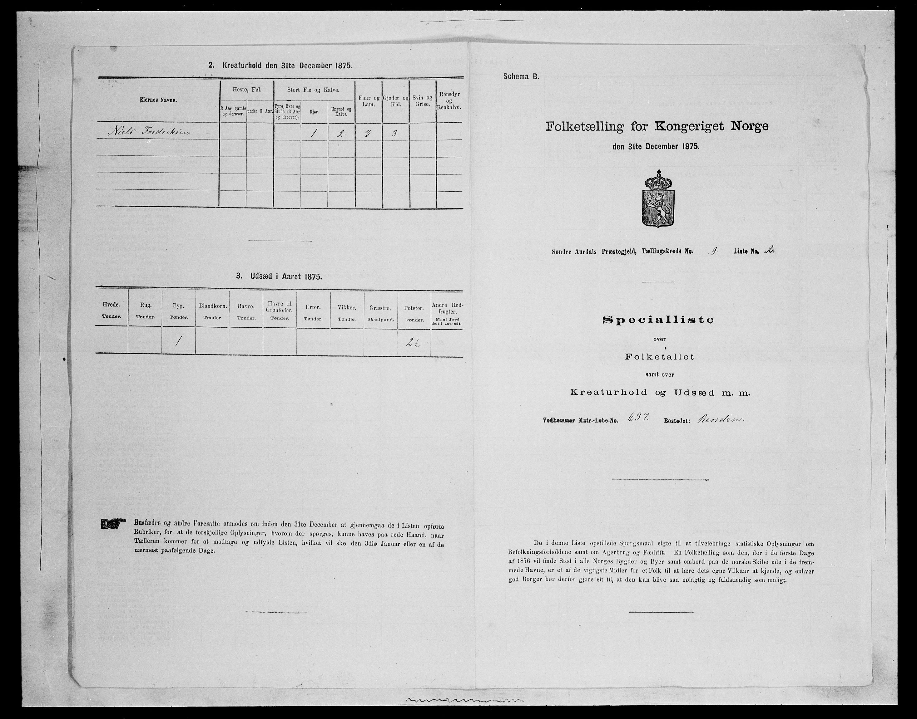 SAH, Folketelling 1875 for 0540P Sør-Aurdal prestegjeld, 1875, s. 1497