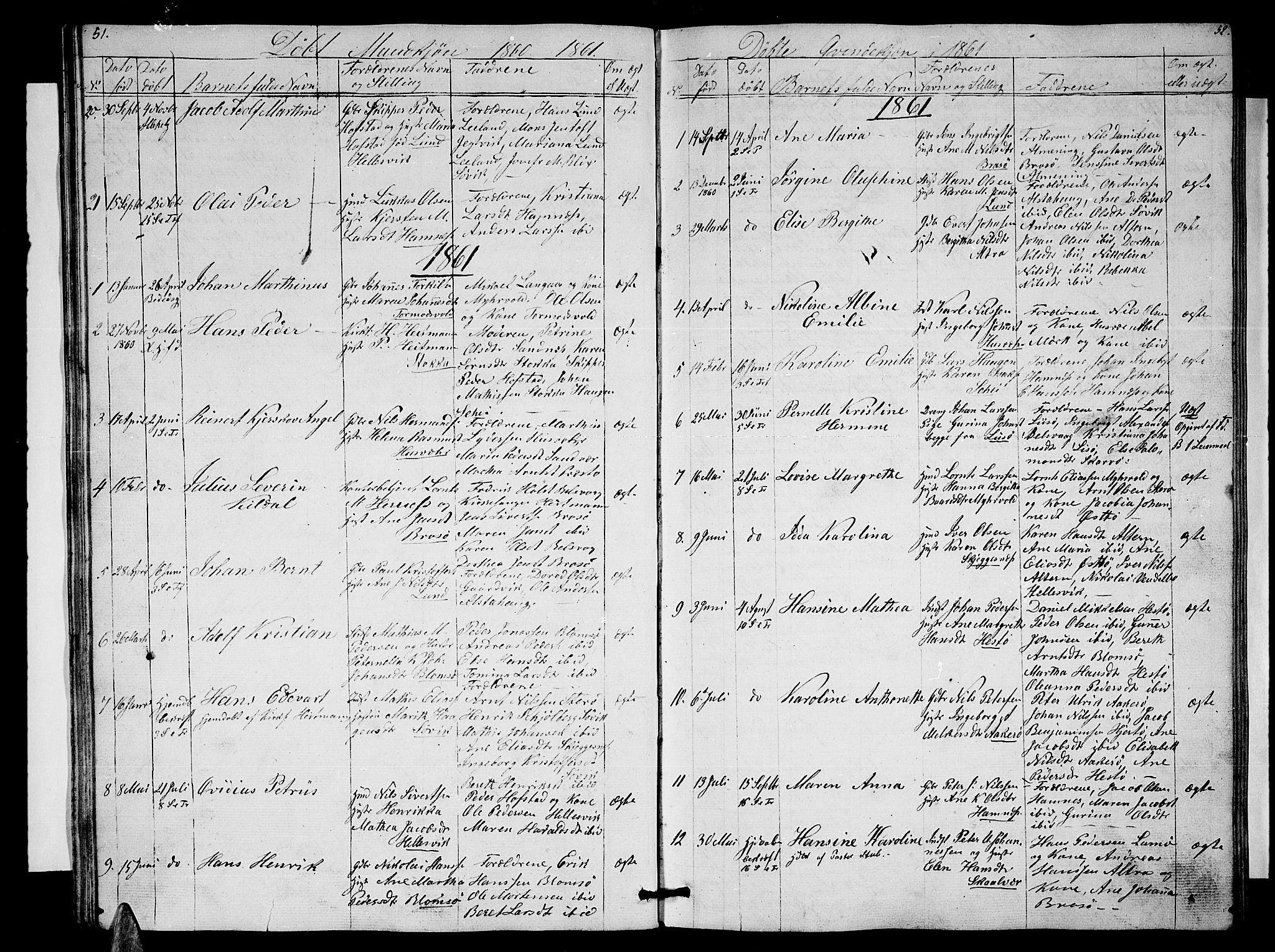 Ministerialprotokoller, klokkerbøker og fødselsregistre - Nordland, AV/SAT-A-1459/830/L0460: Klokkerbok nr. 830C02, 1843-1865, s. 51-52