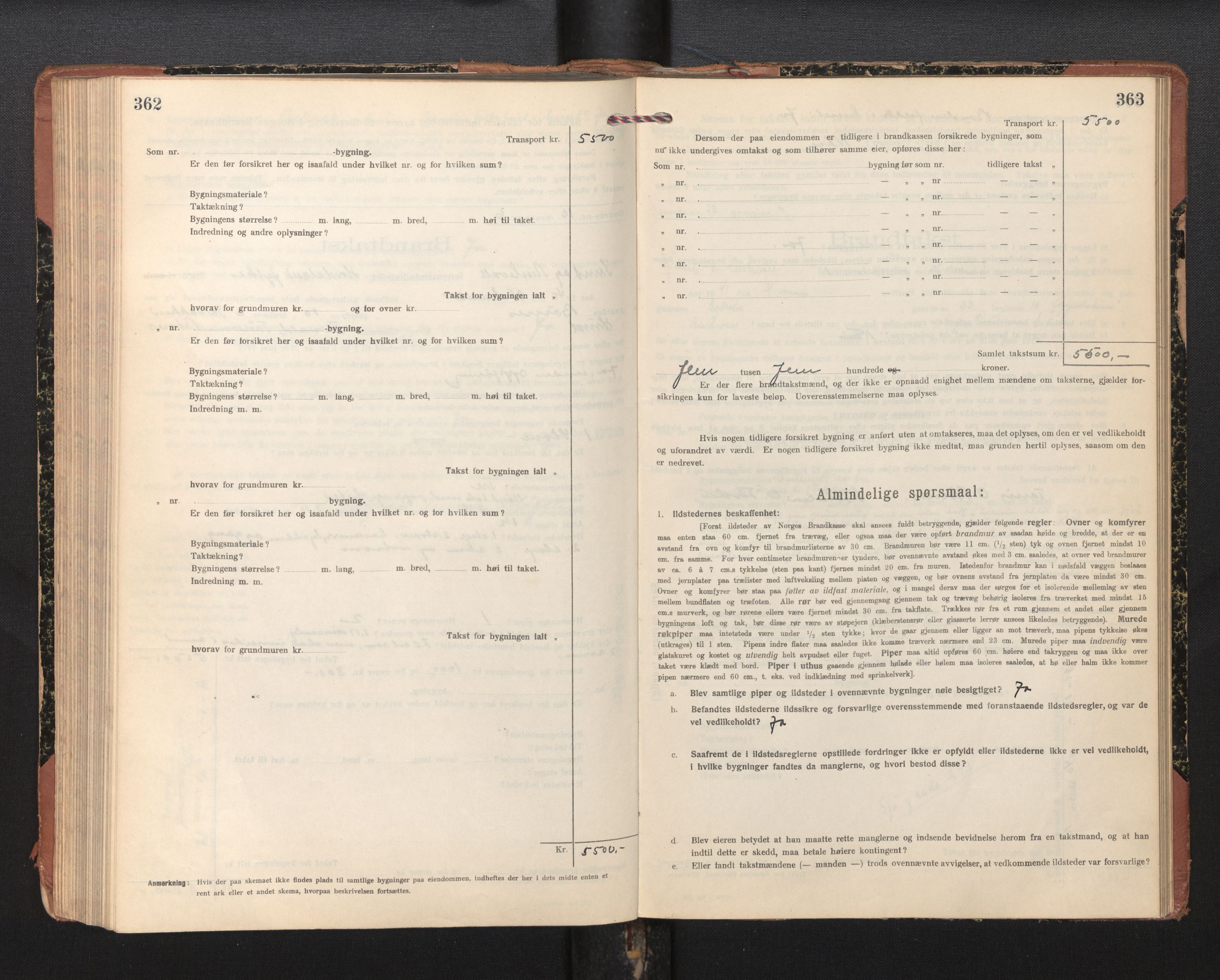 Lensmannen i Sund og Austevoll, AV/SAB-A-35201/0012/L0004: Branntakstprotokoll, skjematakst, 1917-1949, s. 362-363