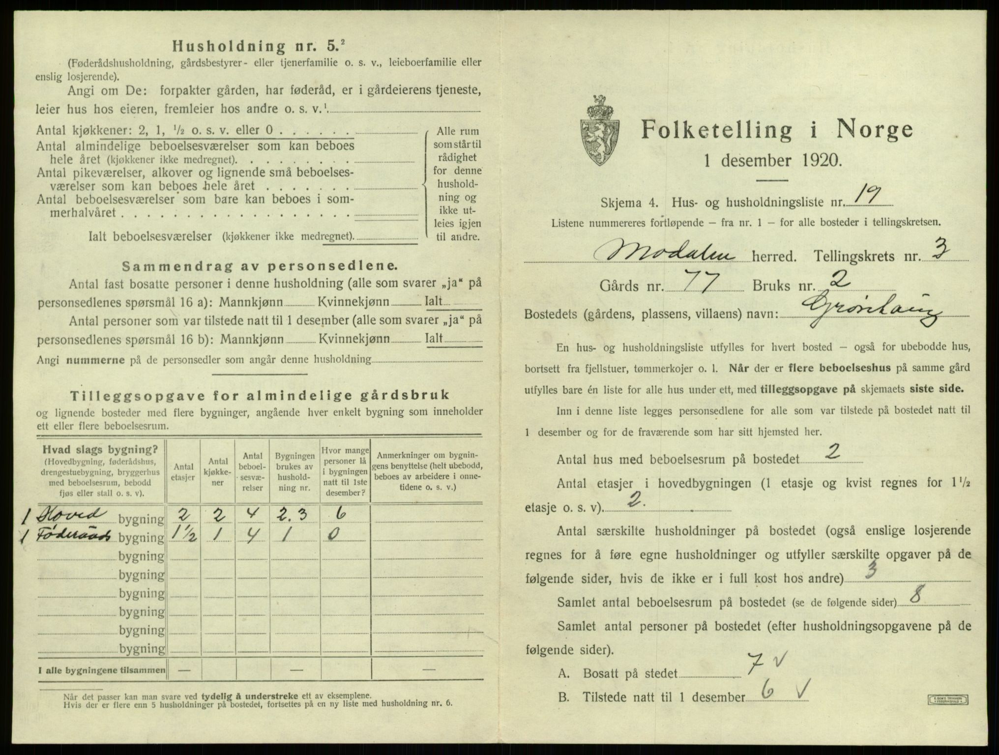 SAB, Folketelling 1920 for 1252 Modalen herred, 1920, s. 113