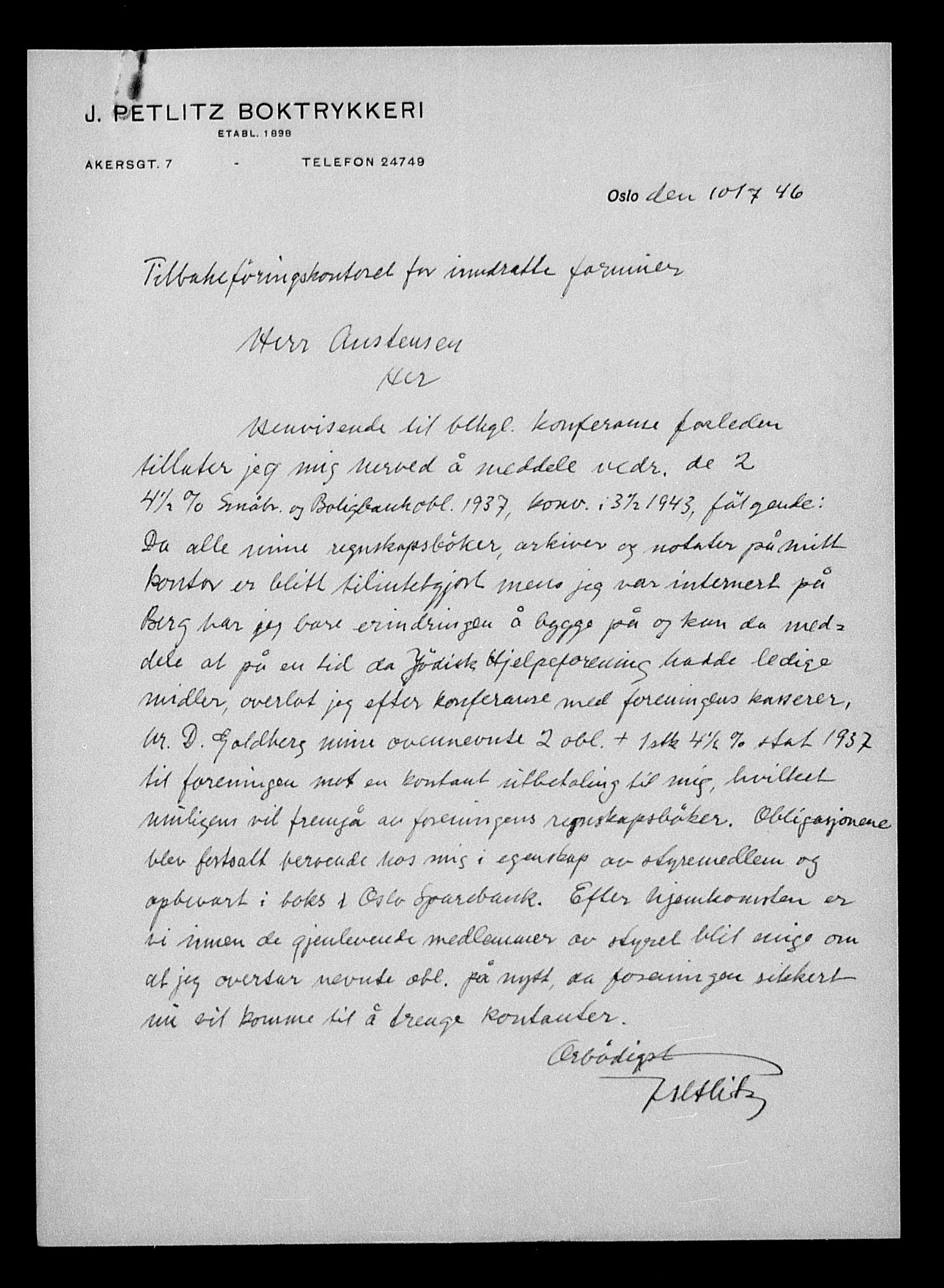 Justisdepartementet, Tilbakeføringskontoret for inndratte formuer, AV/RA-S-1564/H/Hc/Hcc/L0930: --, 1945-1947, s. 98