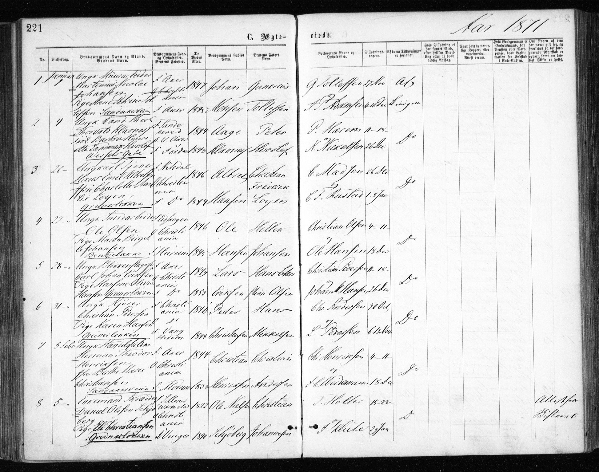 Gamle Aker prestekontor Kirkebøker, SAO/A-10617a/F/L0003: Ministerialbok nr. 3, 1865-1873, s. 221