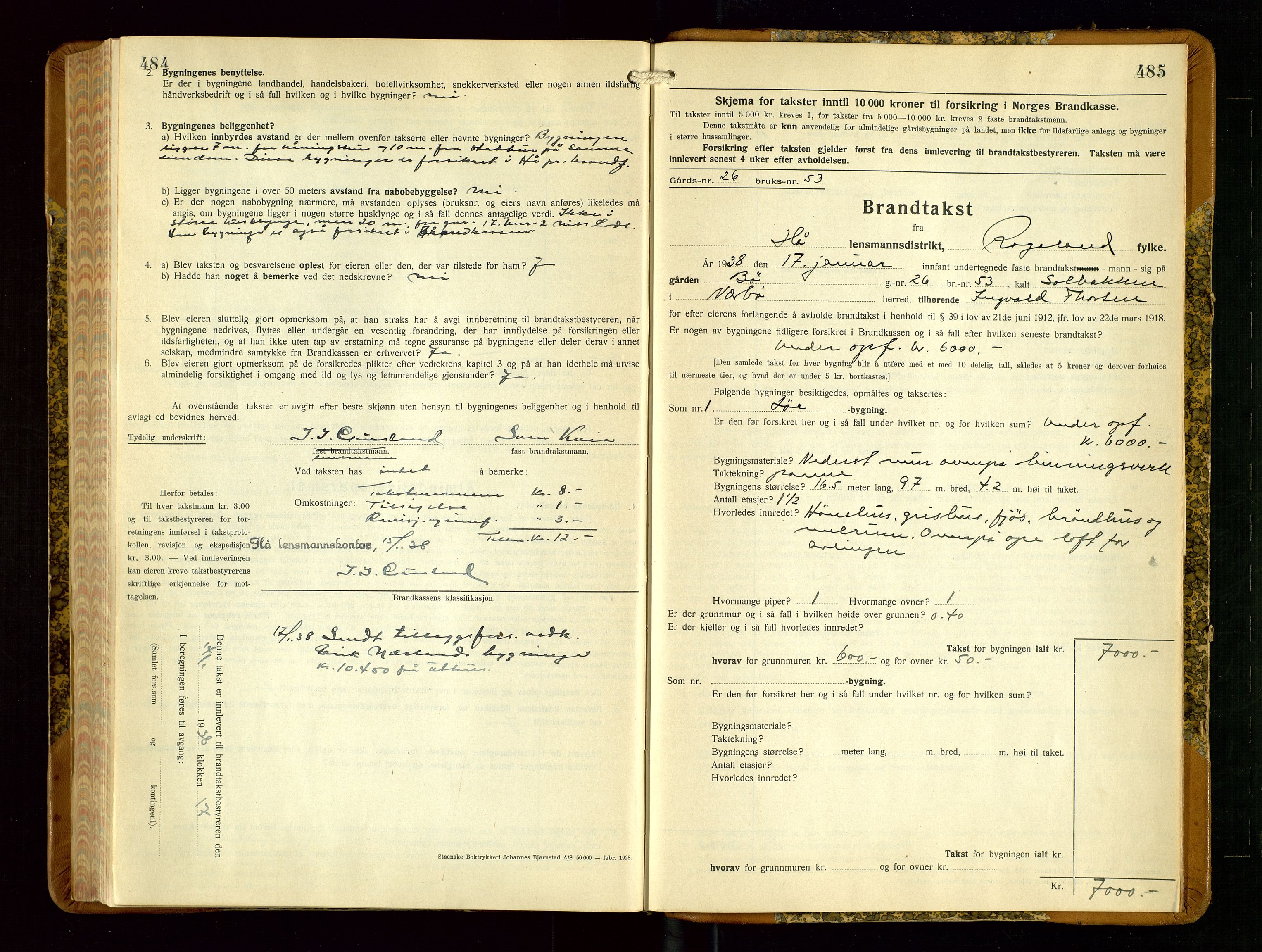 Hå lensmannskontor, AV/SAST-A-100456/Goa/L0006: Takstprotokoll (skjema), 1932-1938, s. 484-485