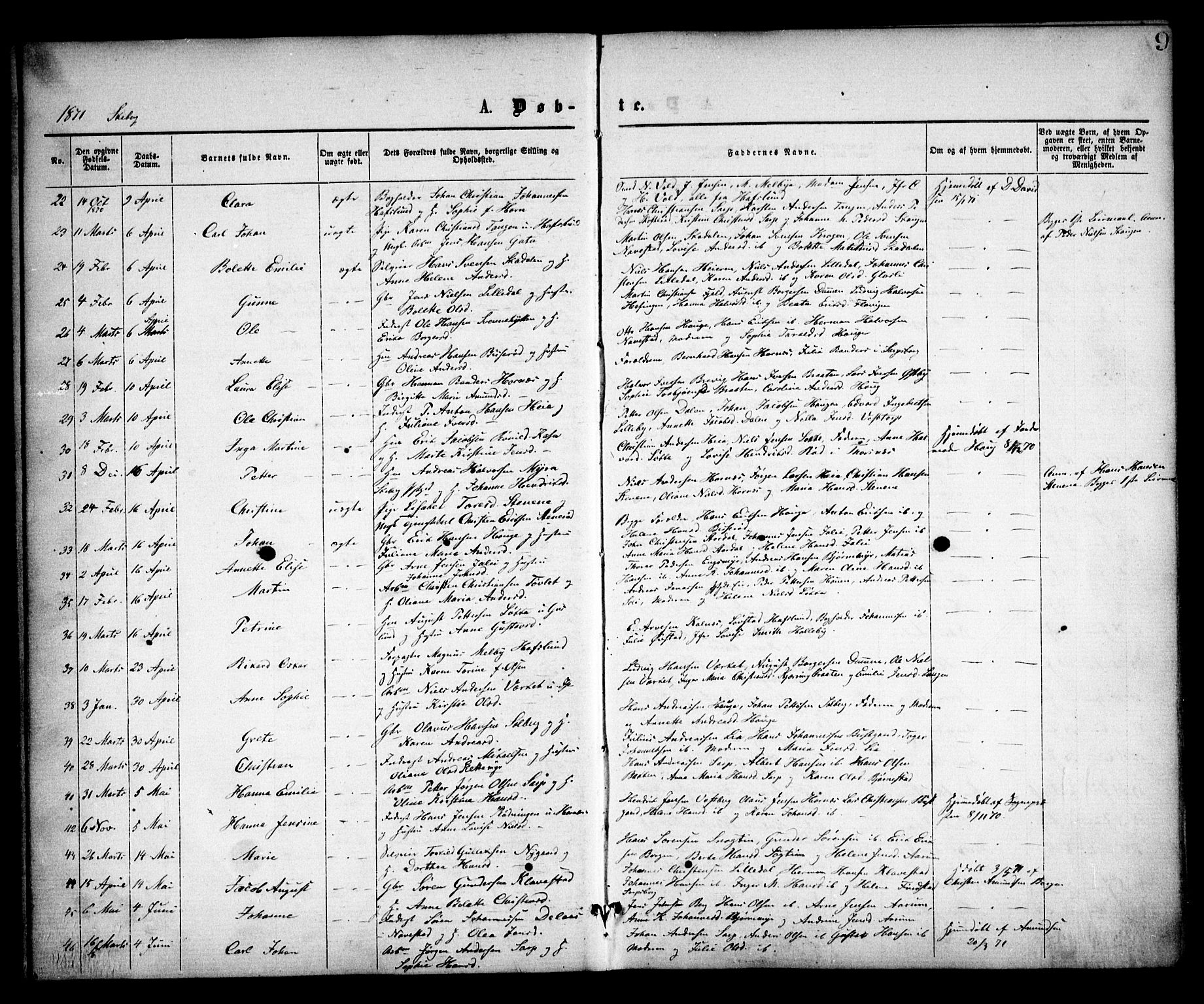Skjeberg prestekontor Kirkebøker, AV/SAO-A-10923/F/Fa/L0008: Ministerialbok nr. I 8, 1869-1885, s. 9