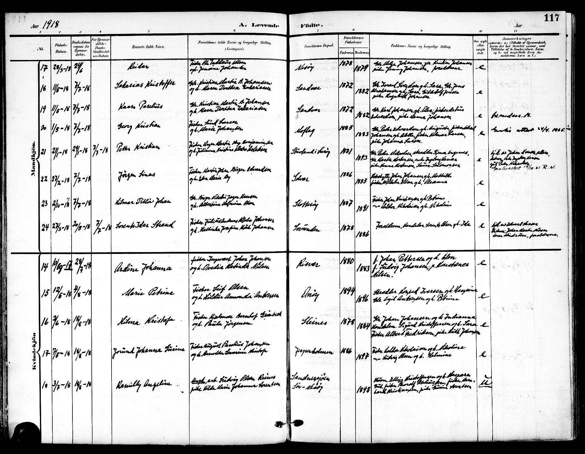 Ministerialprotokoller, klokkerbøker og fødselsregistre - Nordland, AV/SAT-A-1459/839/L0569: Ministerialbok nr. 839A06, 1903-1922, s. 117