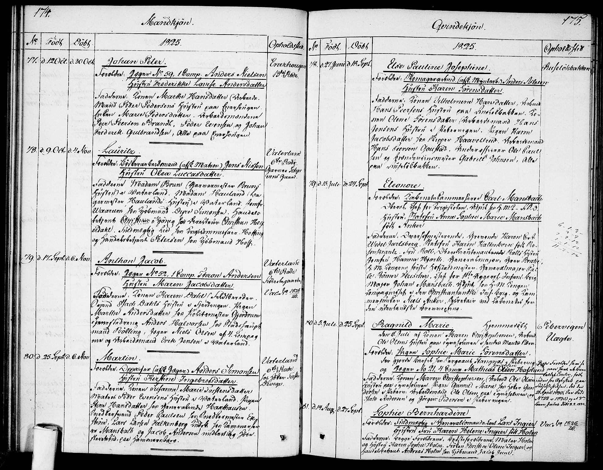 Garnisonsmenigheten Kirkebøker, AV/SAO-A-10846/F/Fa/L0004: Ministerialbok nr. 4, 1820-1828, s. 174-175