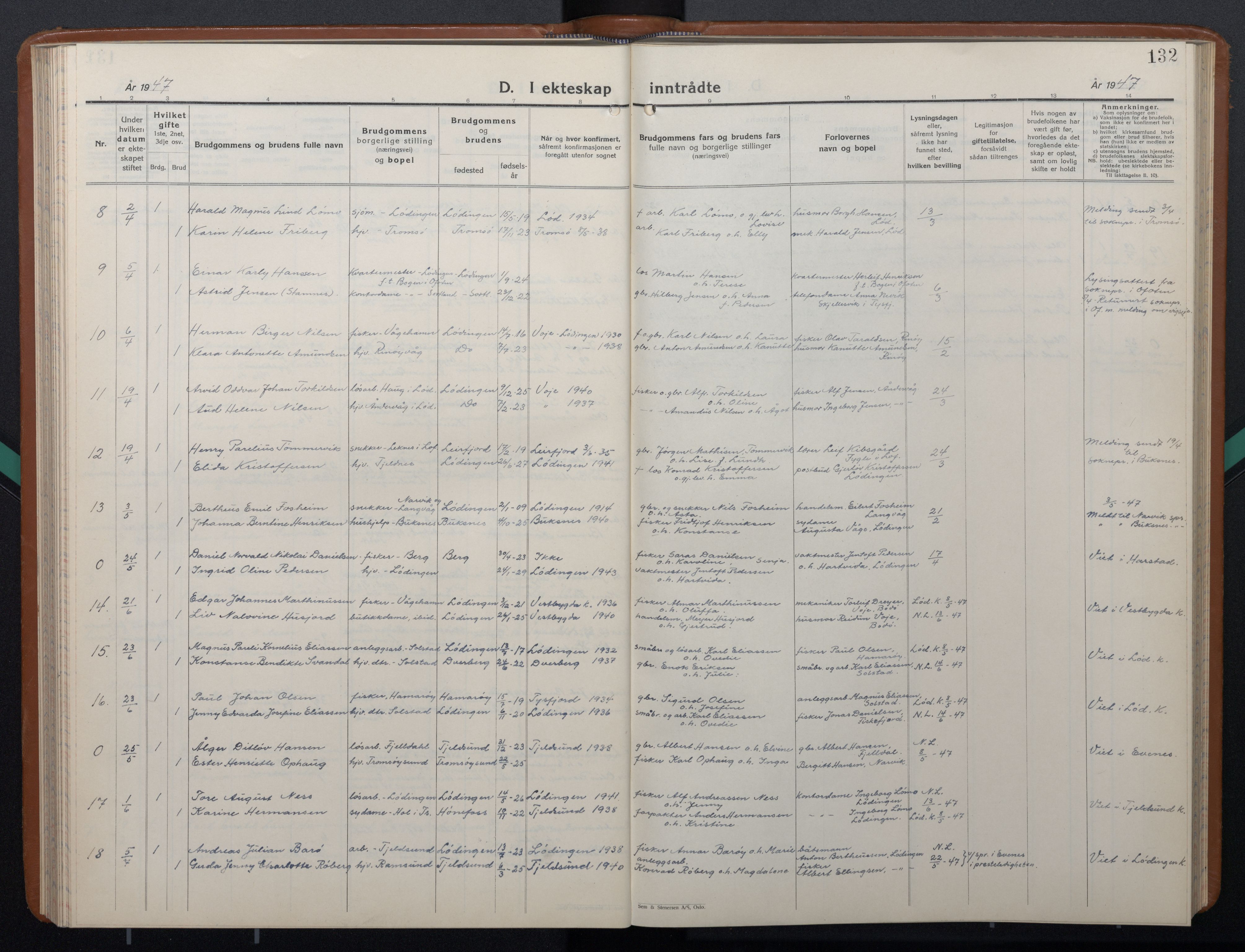 Ministerialprotokoller, klokkerbøker og fødselsregistre - Nordland, SAT/A-1459/872/L1051: Klokkerbok nr. 872C07, 1939-1947, s. 132