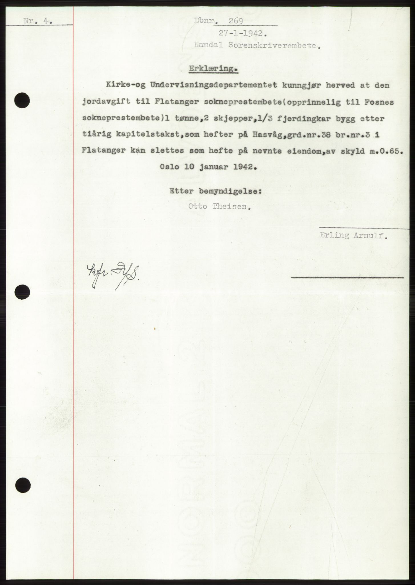 Namdal sorenskriveri, SAT/A-4133/1/2/2C: Pantebok nr. -, 1941-1942, Dagboknr: 269/1942