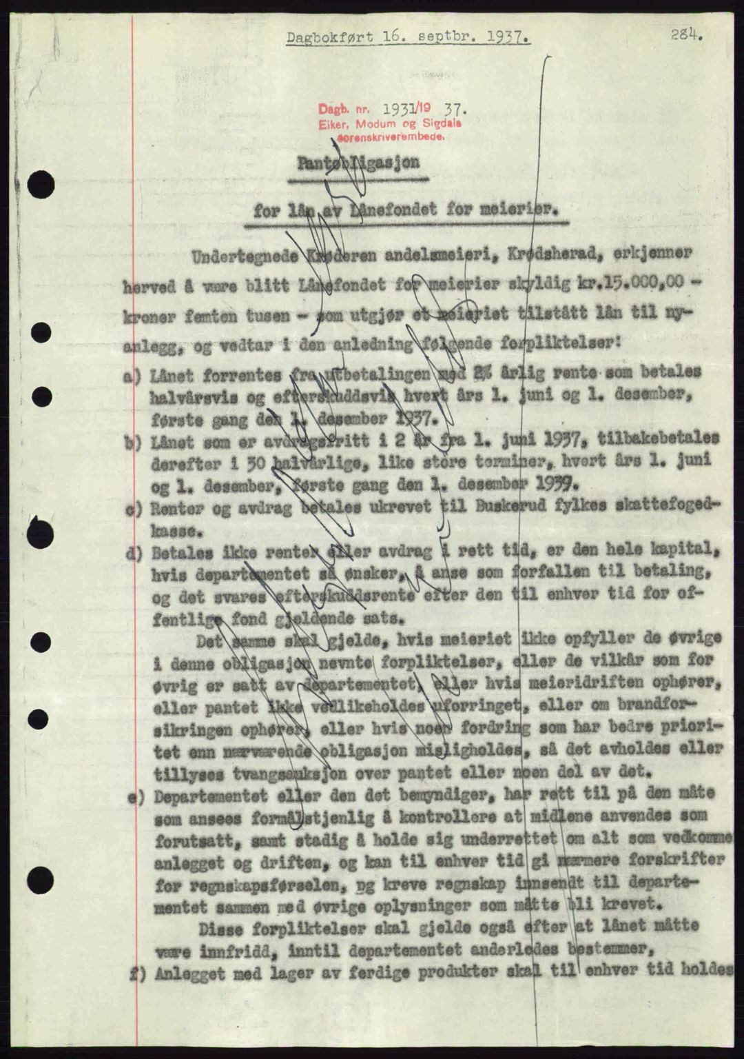 Eiker, Modum og Sigdal sorenskriveri, SAKO/A-123/G/Ga/Gab/L0036: Pantebok nr. A6, 1937-1937, Dagboknr: 1931/1937
