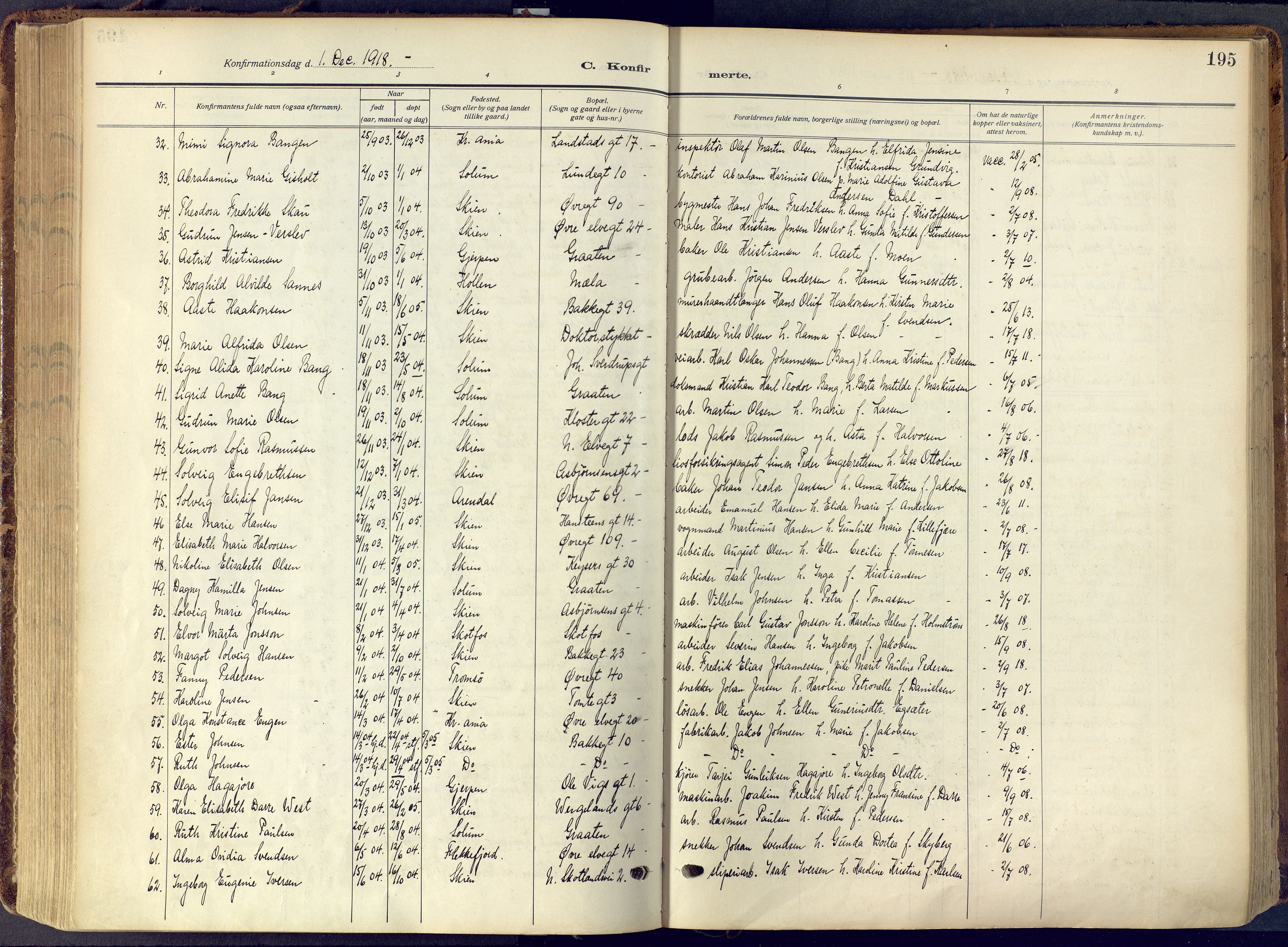 Skien kirkebøker, SAKO/A-302/F/Fa/L0013: Ministerialbok nr. 13, 1915-1921, s. 195