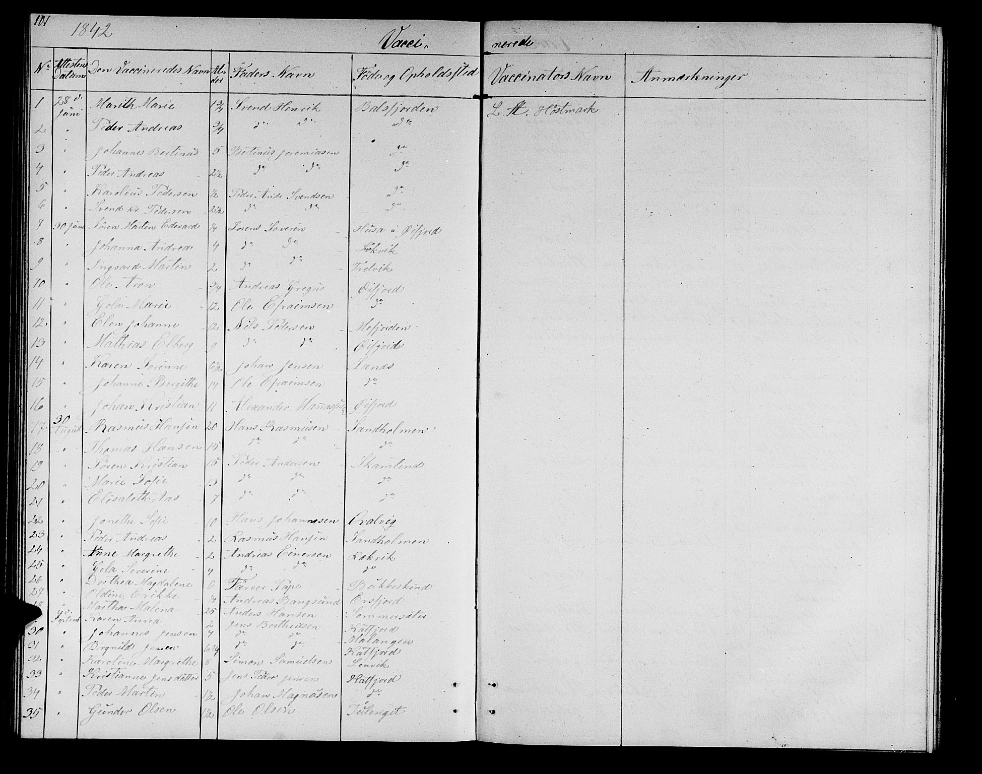 Lenvik sokneprestembete, AV/SATØ-S-1310/H/Ha/Hab/L0019klokker: Klokkerbok nr. 19, 1837-1844, s. 101