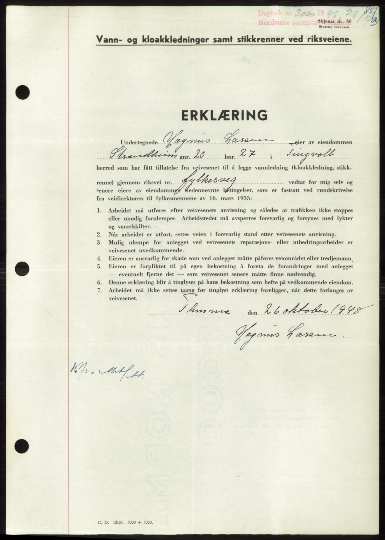 Nordmøre sorenskriveri, SAT/A-4132/1/2/2Ca: Pantebok nr. B99, 1948-1948, Dagboknr: 3060/1948