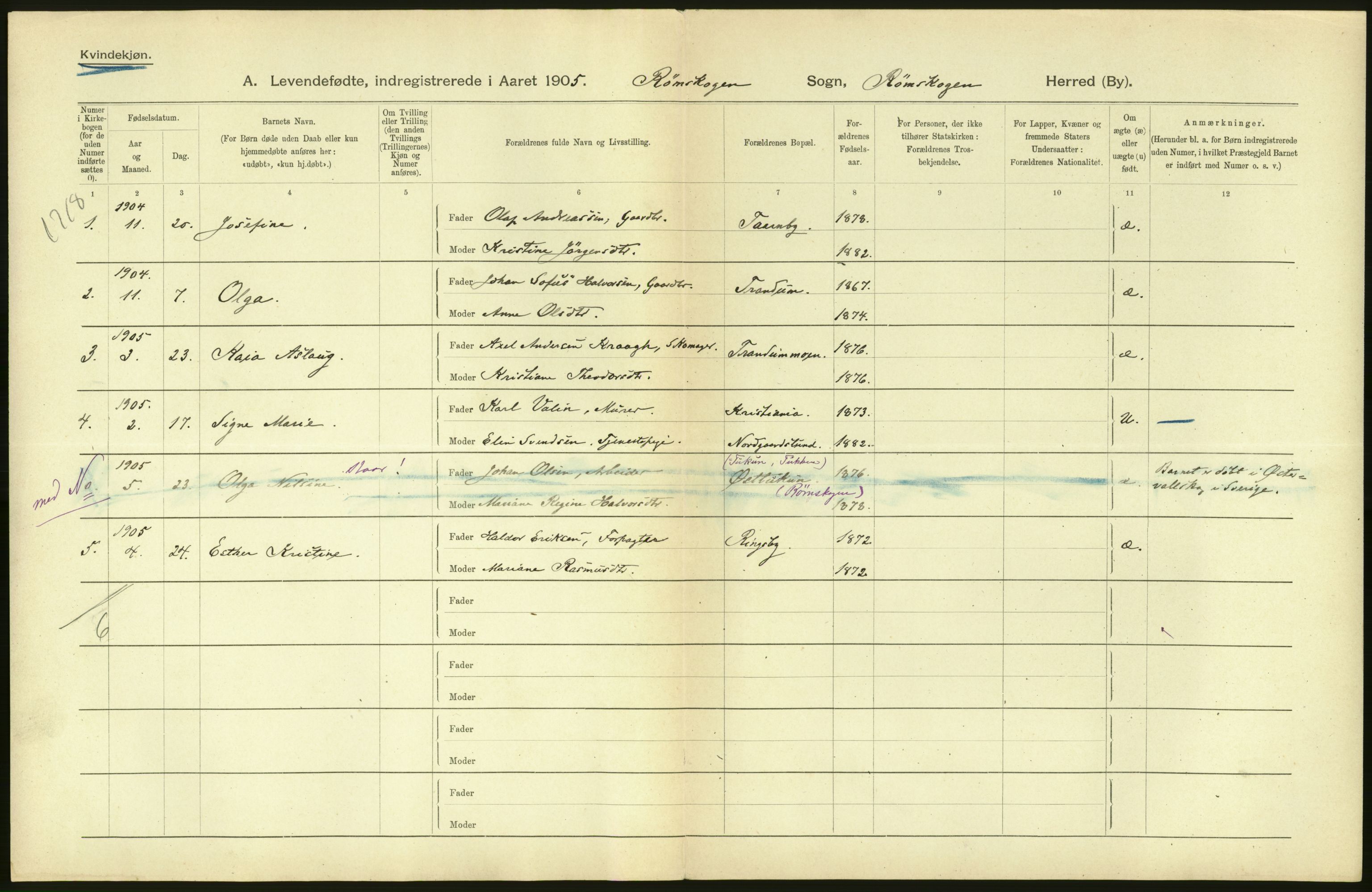 Statistisk sentralbyrå, Sosiodemografiske emner, Befolkning, AV/RA-S-2228/D/Df/Dfa/Dfac/L0001: Smålenes amt: Fødte. Byer, 1905, s. 2