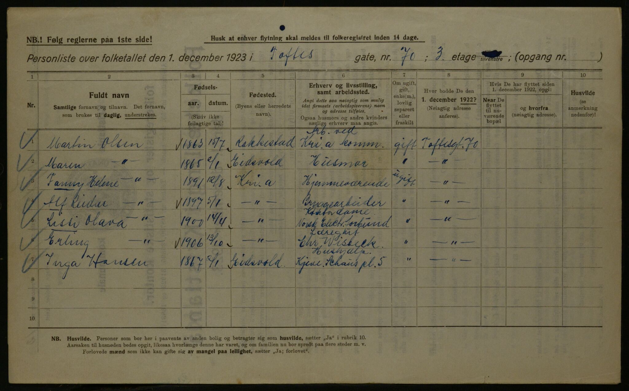 OBA, Kommunal folketelling 1.12.1923 for Kristiania, 1923, s. 124931