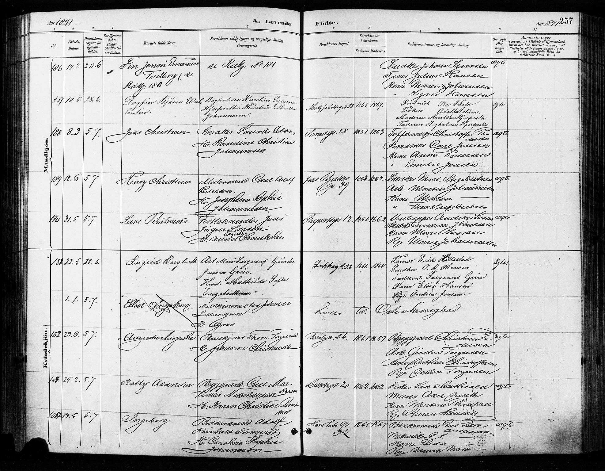 Grønland prestekontor Kirkebøker, SAO/A-10848/F/Fa/L0009: Ministerialbok nr. 9, 1888-1893, s. 257