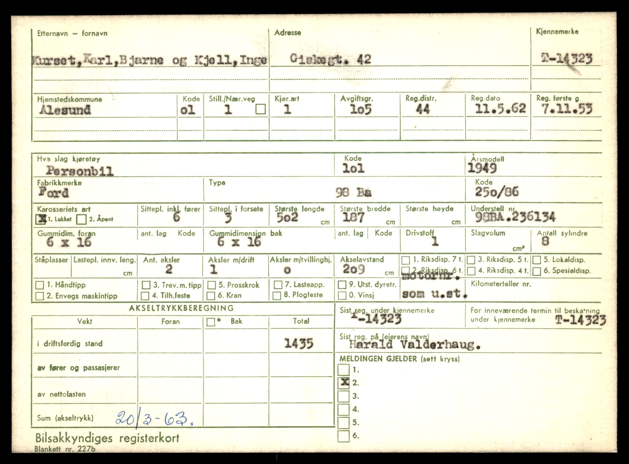 Møre og Romsdal vegkontor - Ålesund trafikkstasjon, AV/SAT-A-4099/F/Fe/L0045: Registreringskort for kjøretøy T 14320 - T 14444, 1927-1998, s. 115