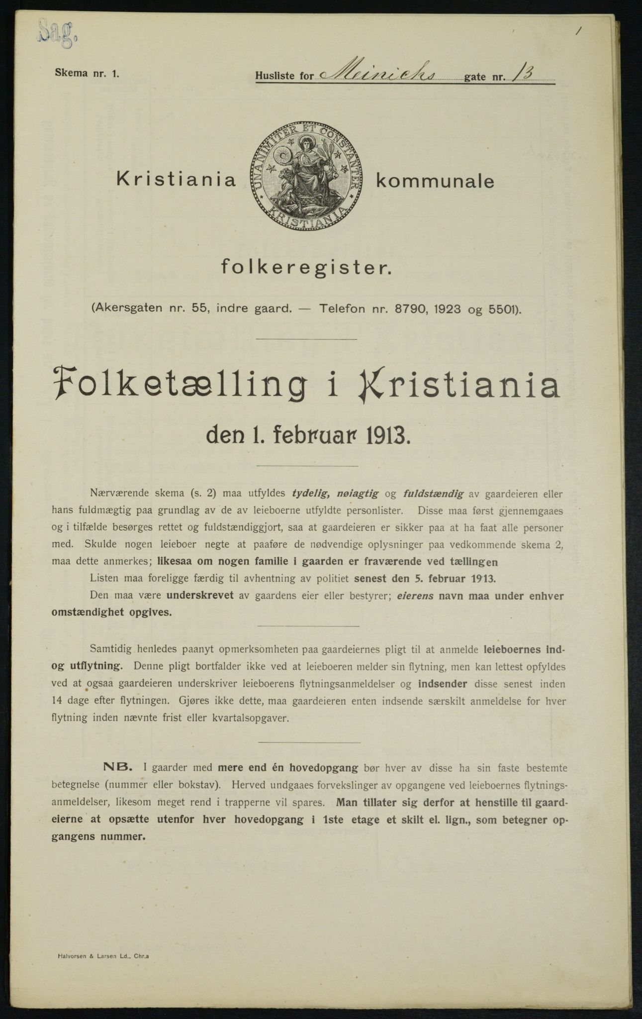 OBA, Kommunal folketelling 1.2.1913 for Kristiania, 1913, s. 64843