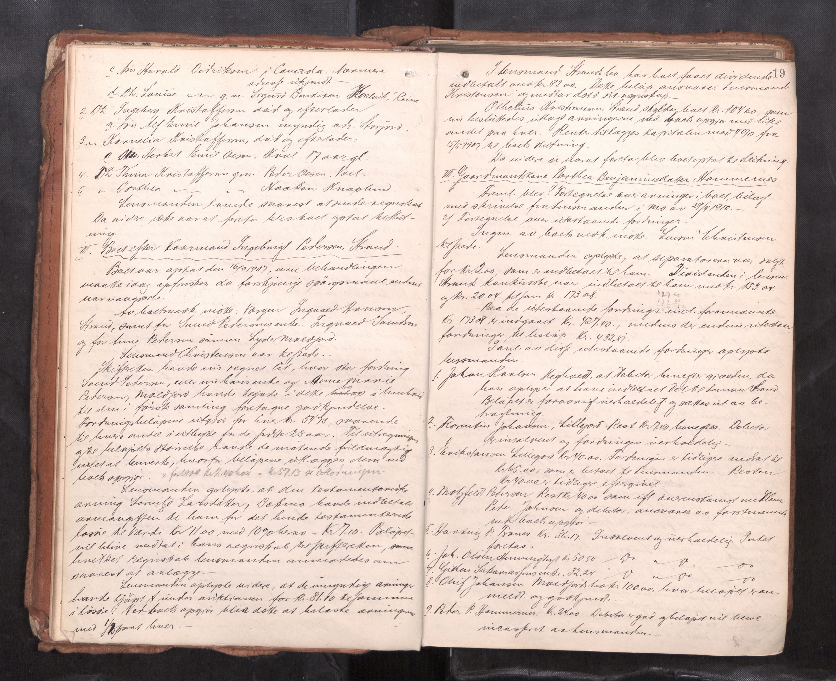 Salten sorenskriveri, AV/SAT-A-4578/1/3/3B/L0012: Skiftebehandlingsprotokoll, 1910-1915, s. 19