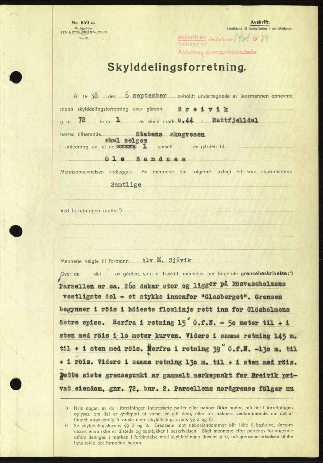 Alstahaug sorenskriveri, SAT/A-1009: Pantebok nr. A3, 1937-1938, Dagboknr: 1461/1938