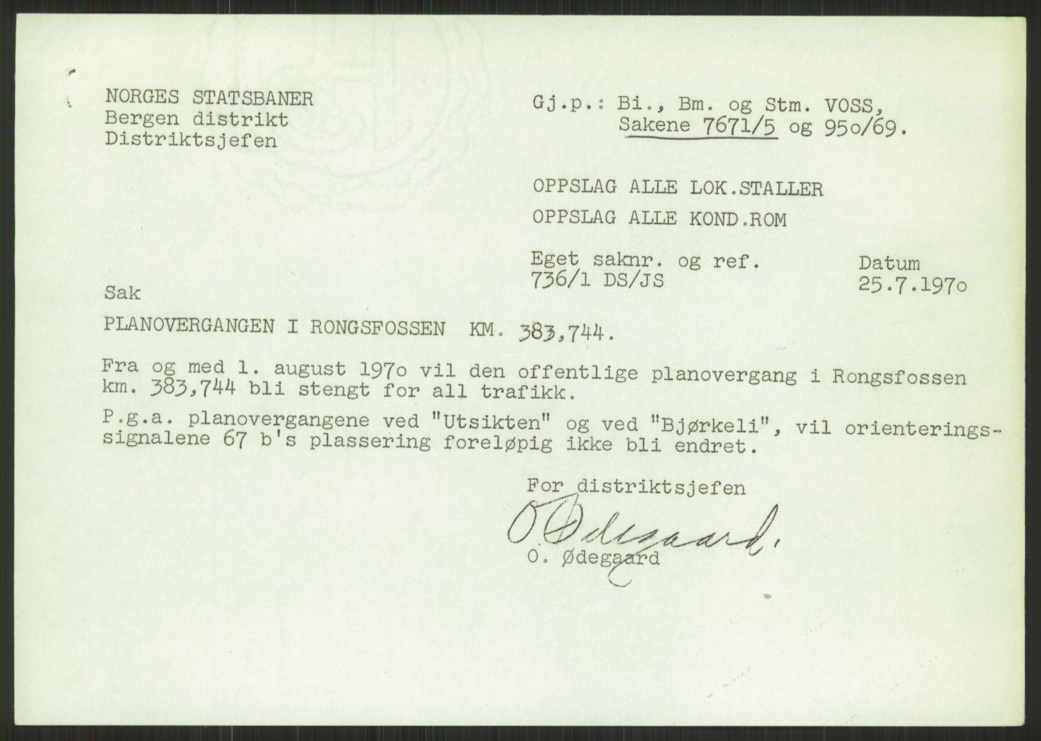 Norges Statsbaner, Driftsavdelingen, AV/RA-S-5409/D/L0498/0003: Planoverganger. Stavanger distrikt. Bergen distrikt / Planoverganger på Bergensbanen med sidelinjer, 1954-1971, s. 5