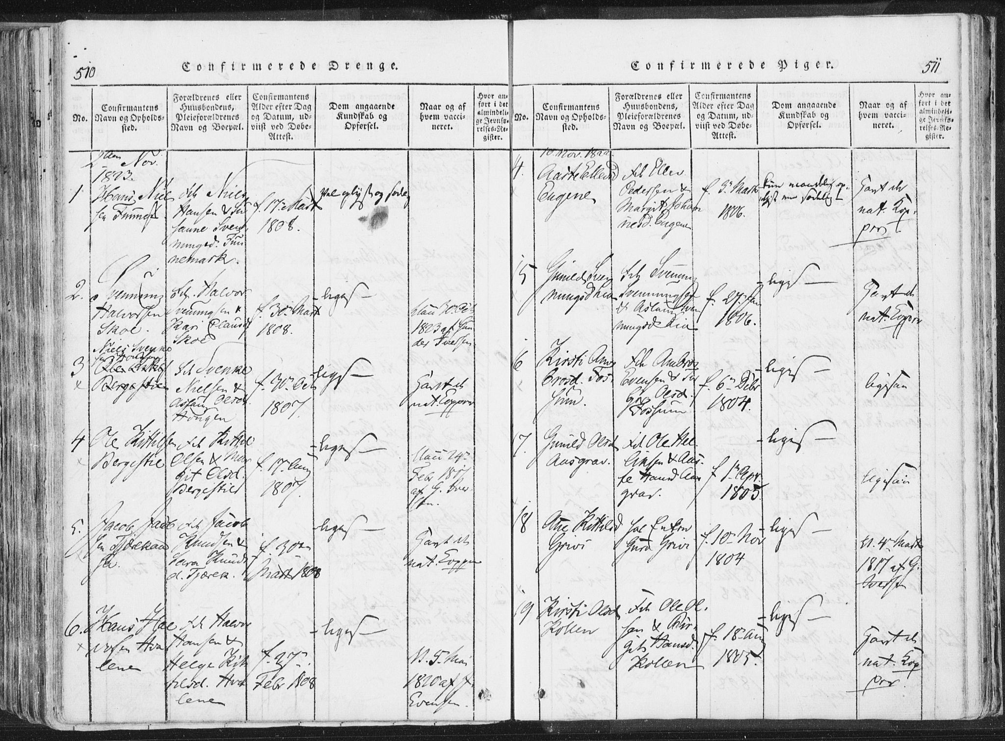 Bø kirkebøker, AV/SAKO-A-257/F/Fa/L0006: Ministerialbok nr. 6, 1815-1831, s. 510-511
