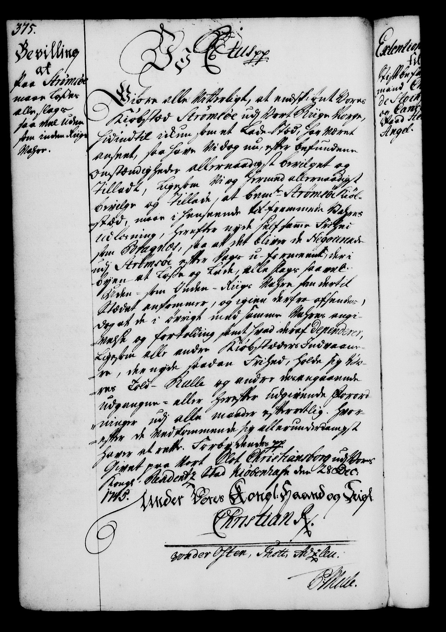 Rentekammeret, Kammerkanselliet, RA/EA-3111/G/Gg/Gga/L0005: Norsk ekspedisjonsprotokoll med register (merket RK 53.5), 1741-1749, s. 375